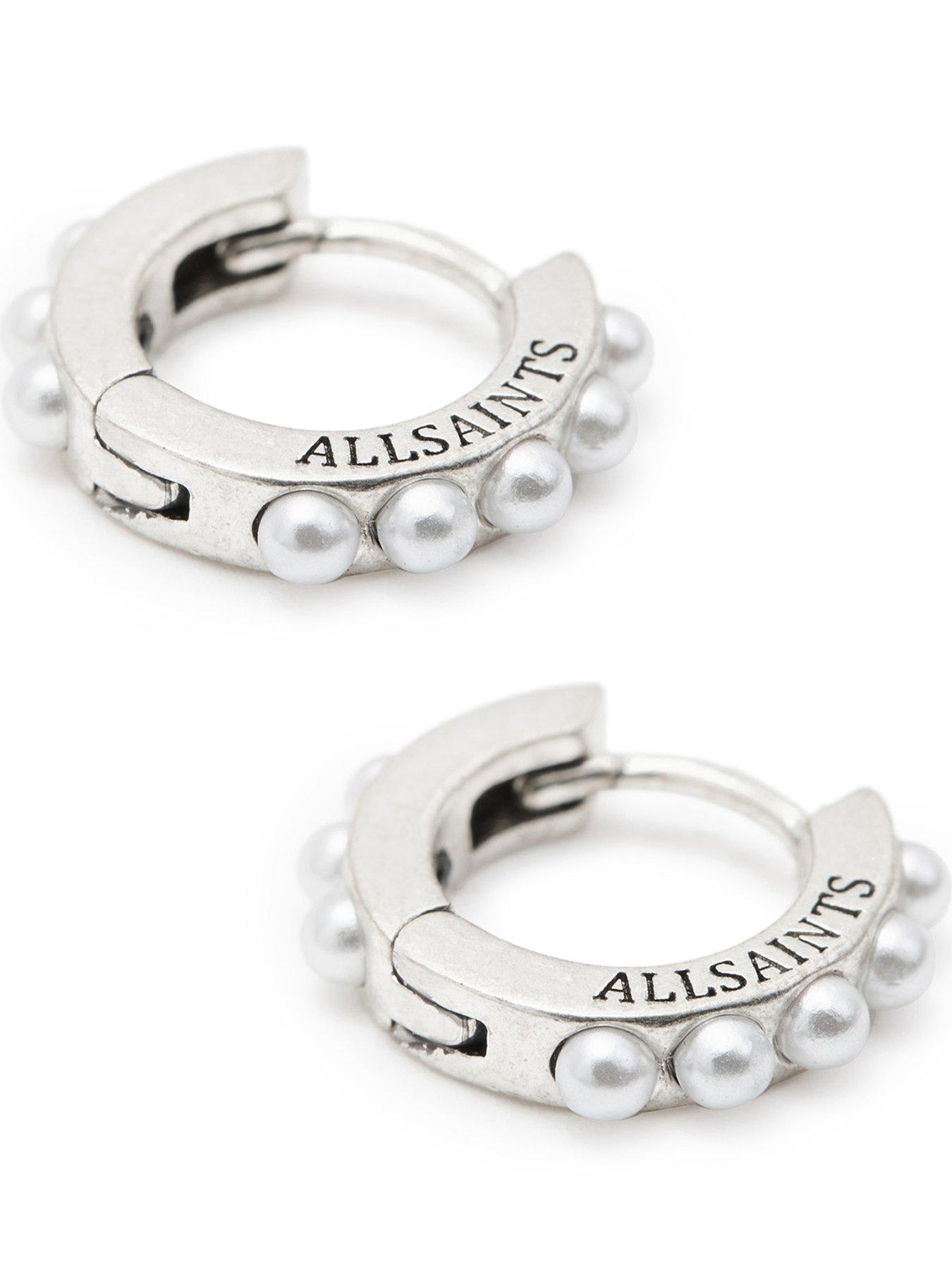 Image 1 of 4 of AllSaints Pearl Hoop 2-Pair Earrings Set - Silver
