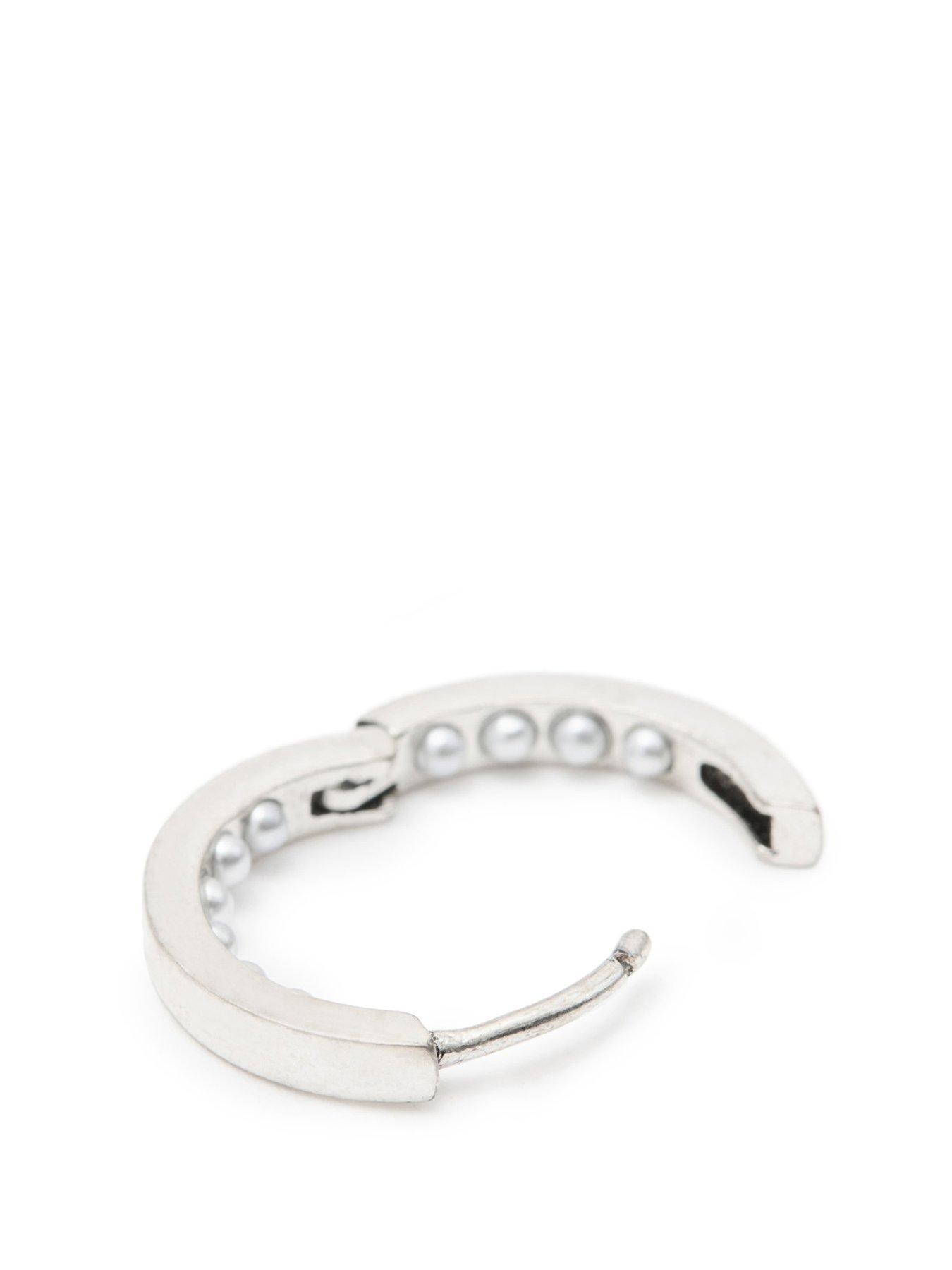 Image 4 of 4 of AllSaints Pearl Hoop 2-Pair Earrings Set - Silver