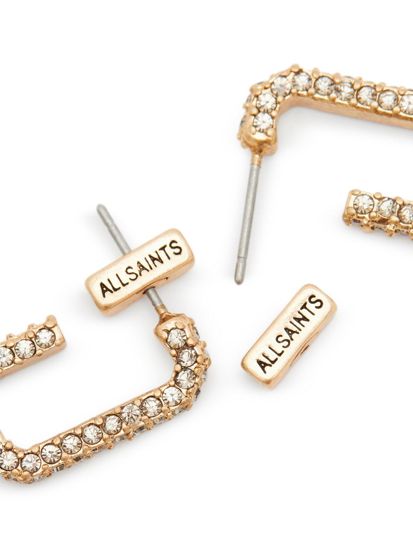 Image 4 of 4 of AllSaints Brass Pave Hex Rectangle Huggie Earrings - Gold