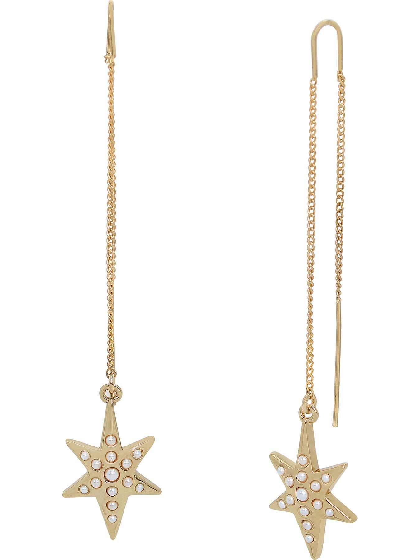 Image 1 of 4 of AllSaints Star Threader Earrings - Gold