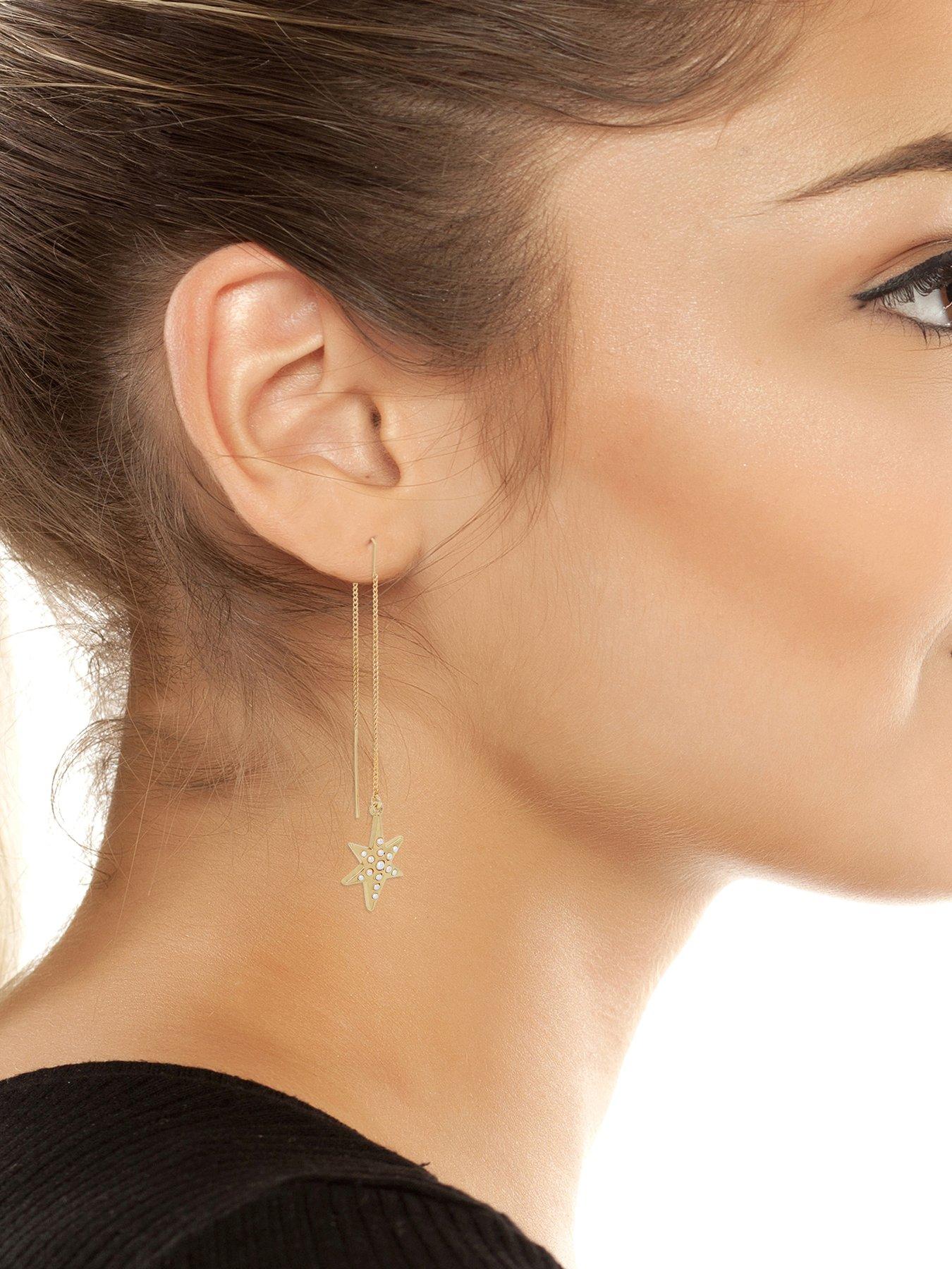 Image 2 of 4 of AllSaints Star Threader Earrings - Gold