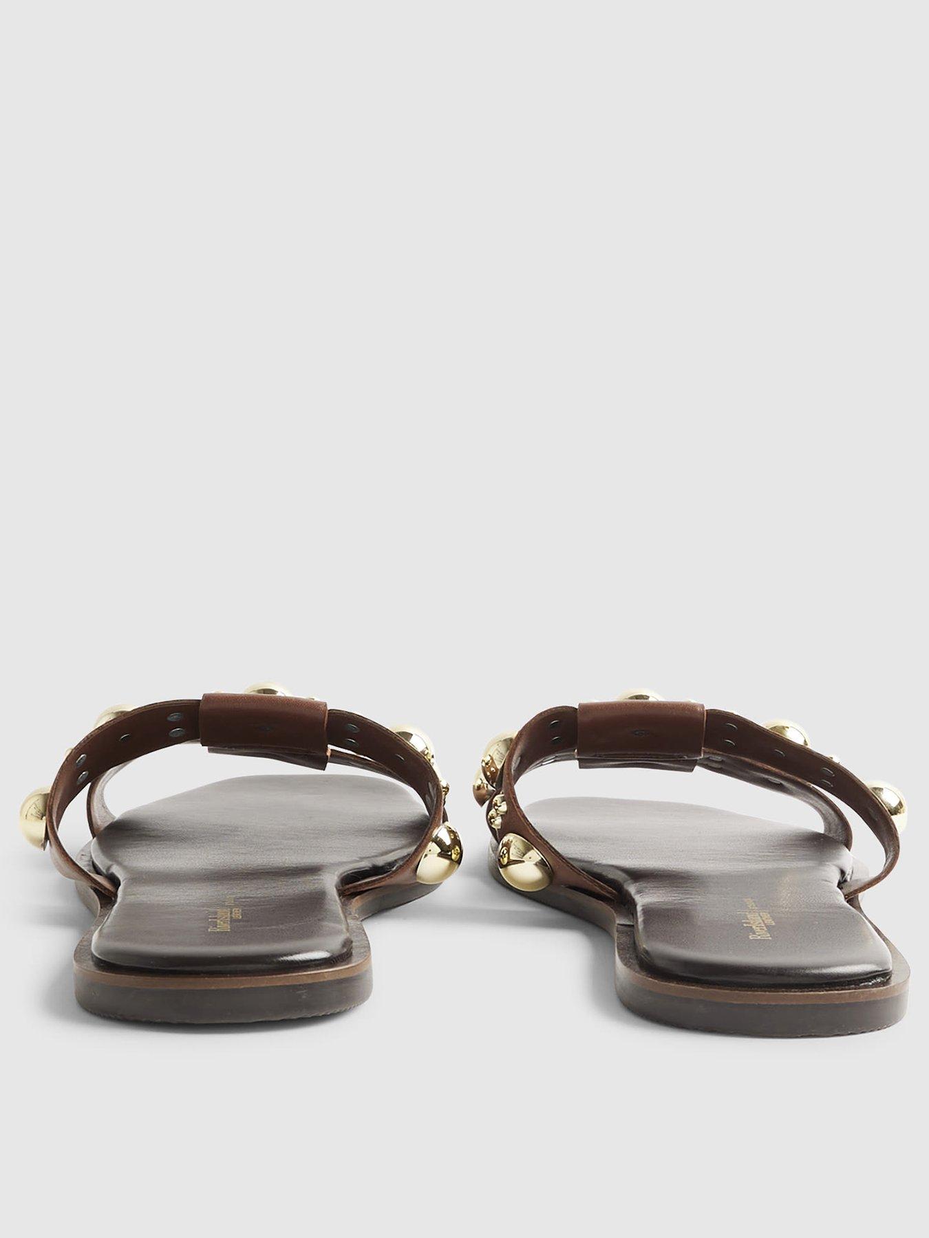 Image 4 of 6 of River Island T Bar Studded Flat Sandal - Brown
