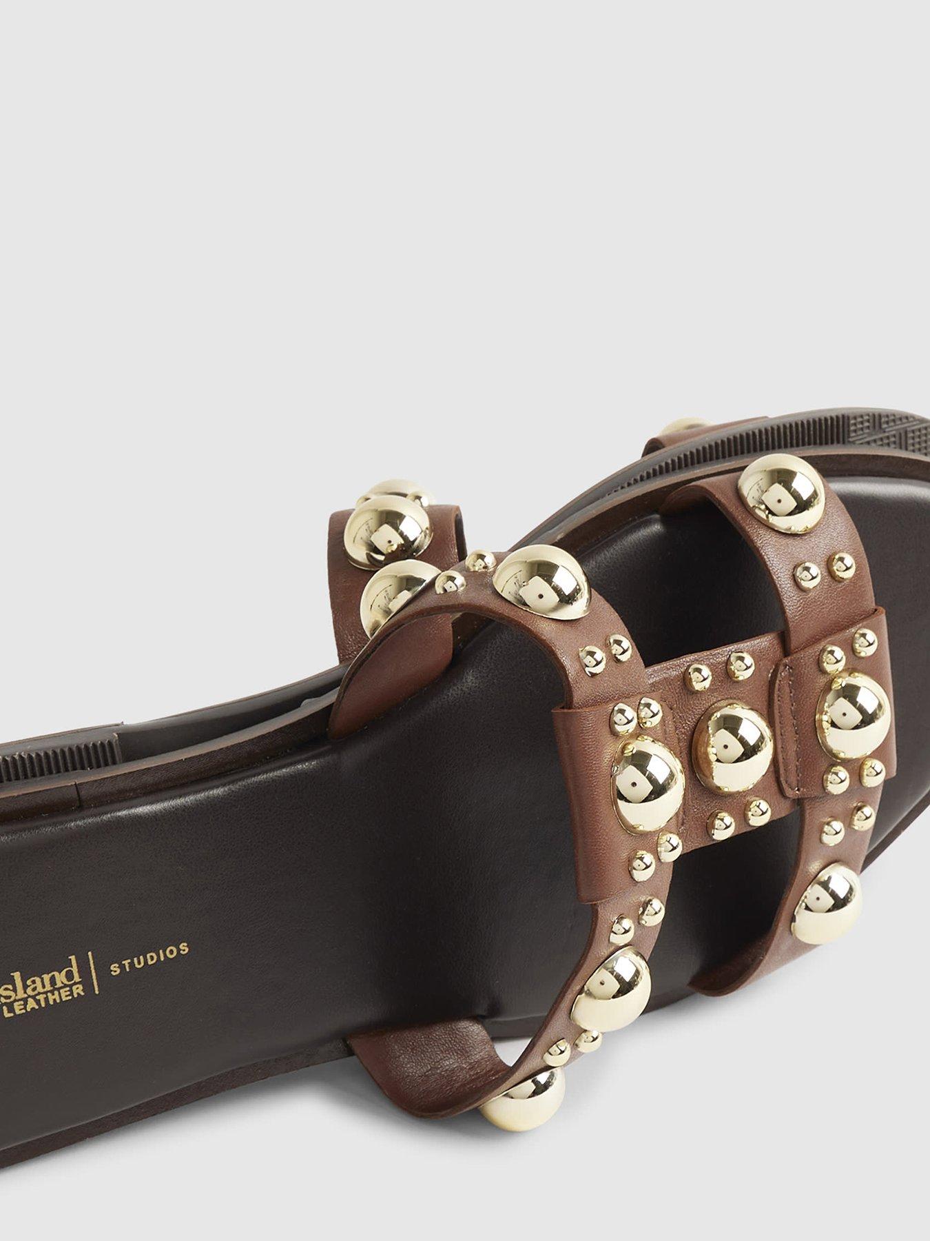 Image 5 of 6 of River Island T Bar Studded Flat Sandal - Brown