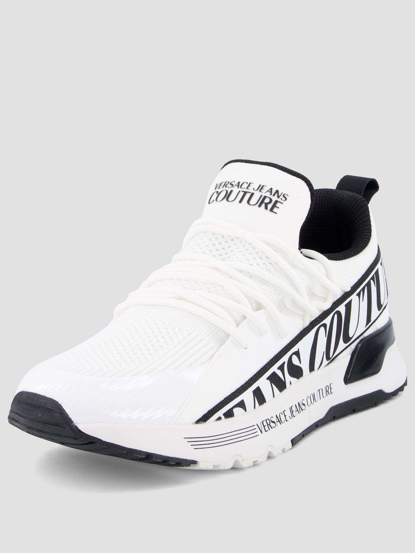 Image 2 of 7 of Versace Jeans Couture Dynamic Side Logo Knitted Runner Trainers - White