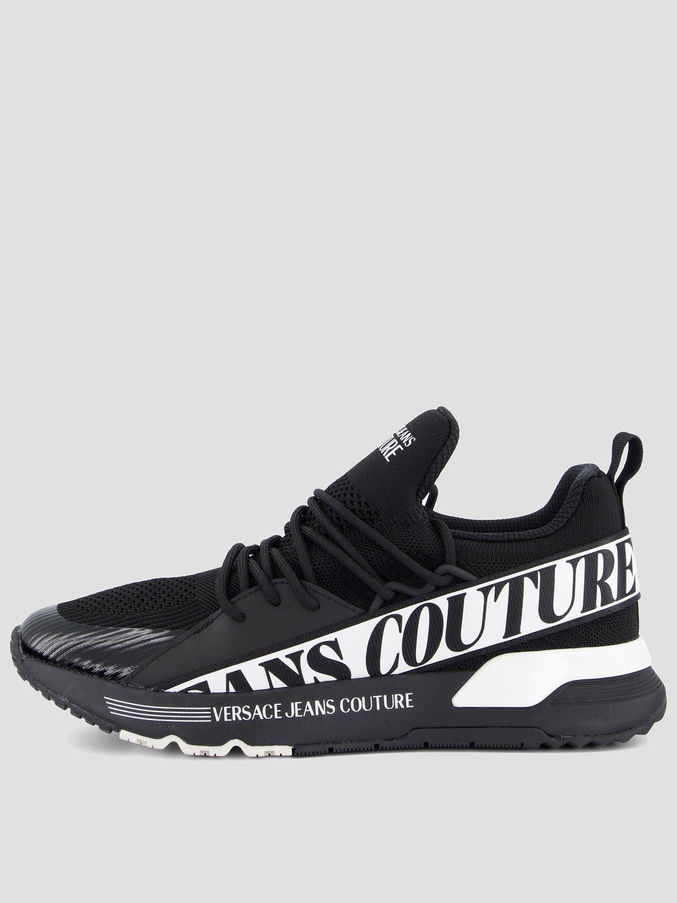 Image 1 of 7 of Versace Jeans Couture Dynamic Side Logo Knitted Runner Trainers - Black