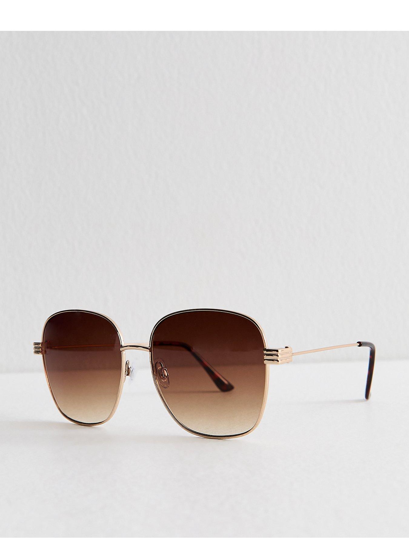 New Look Brown Oversized Round Sunglasses - Gold