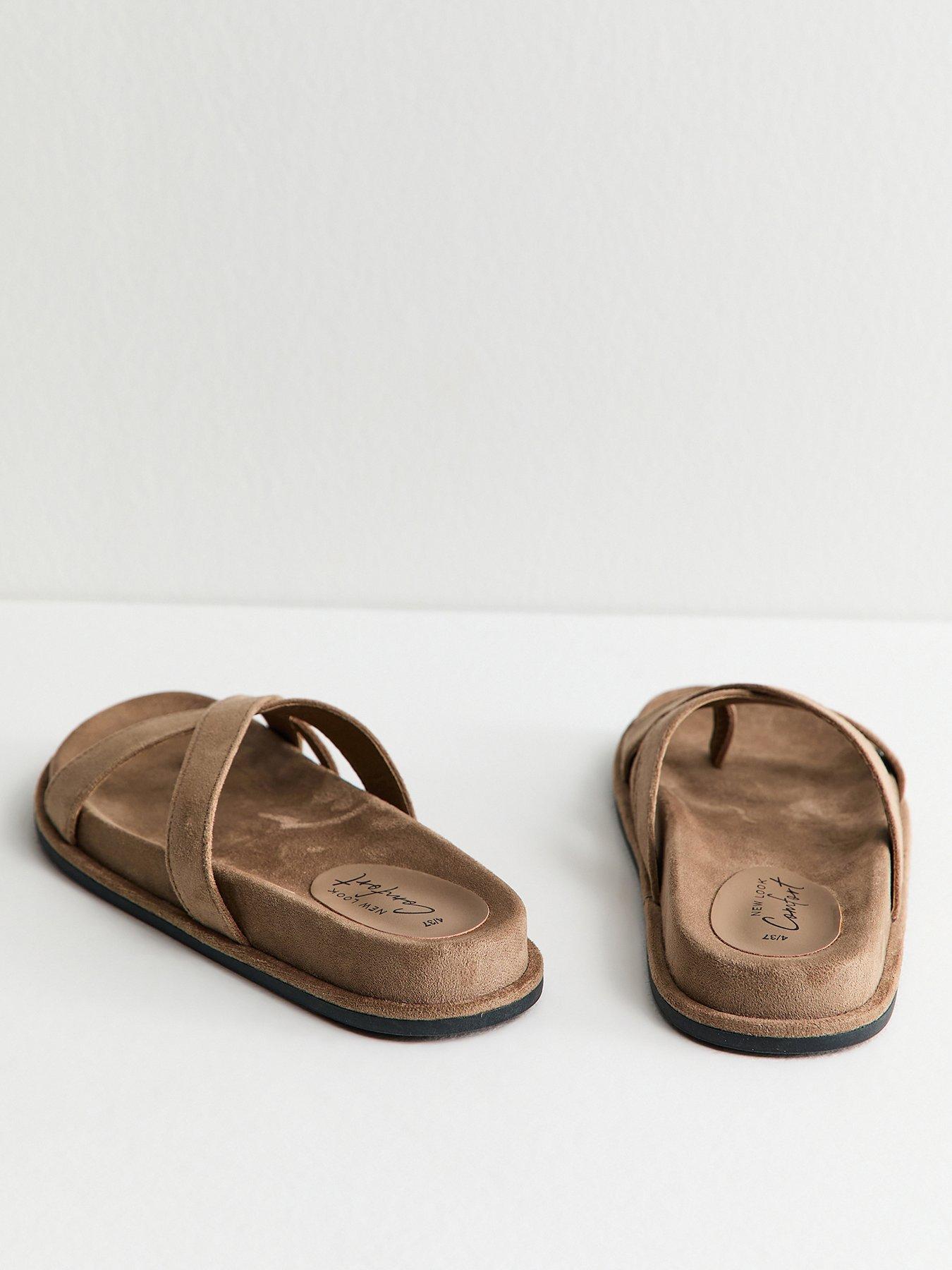 Image 4 of 5 of New Look Light Brown Faux Suede Toe Loop Flat Sandals