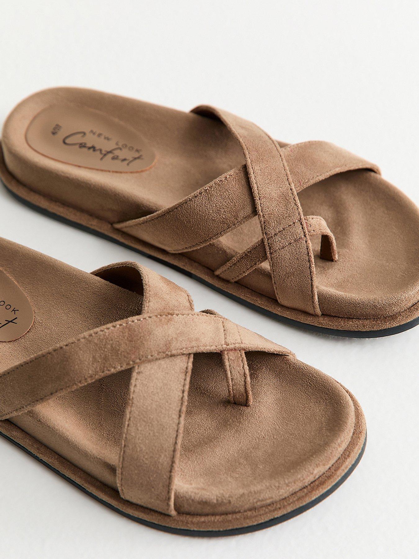 Image 5 of 5 of New Look Light Brown Faux Suede Toe Loop Flat Sandals