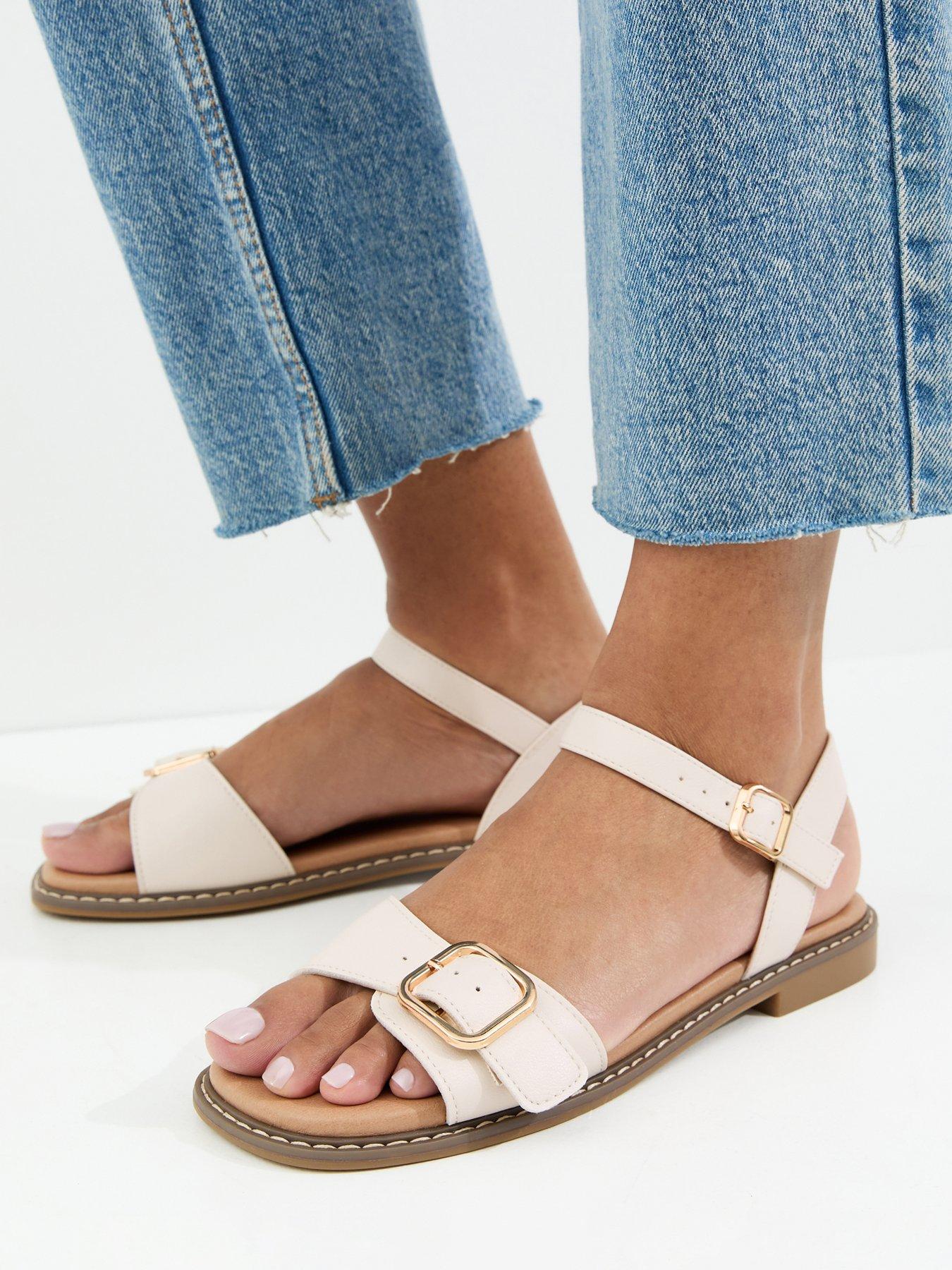 Image 2 of 5 of New Look Buckled Strap Faux Leather Sandals - White