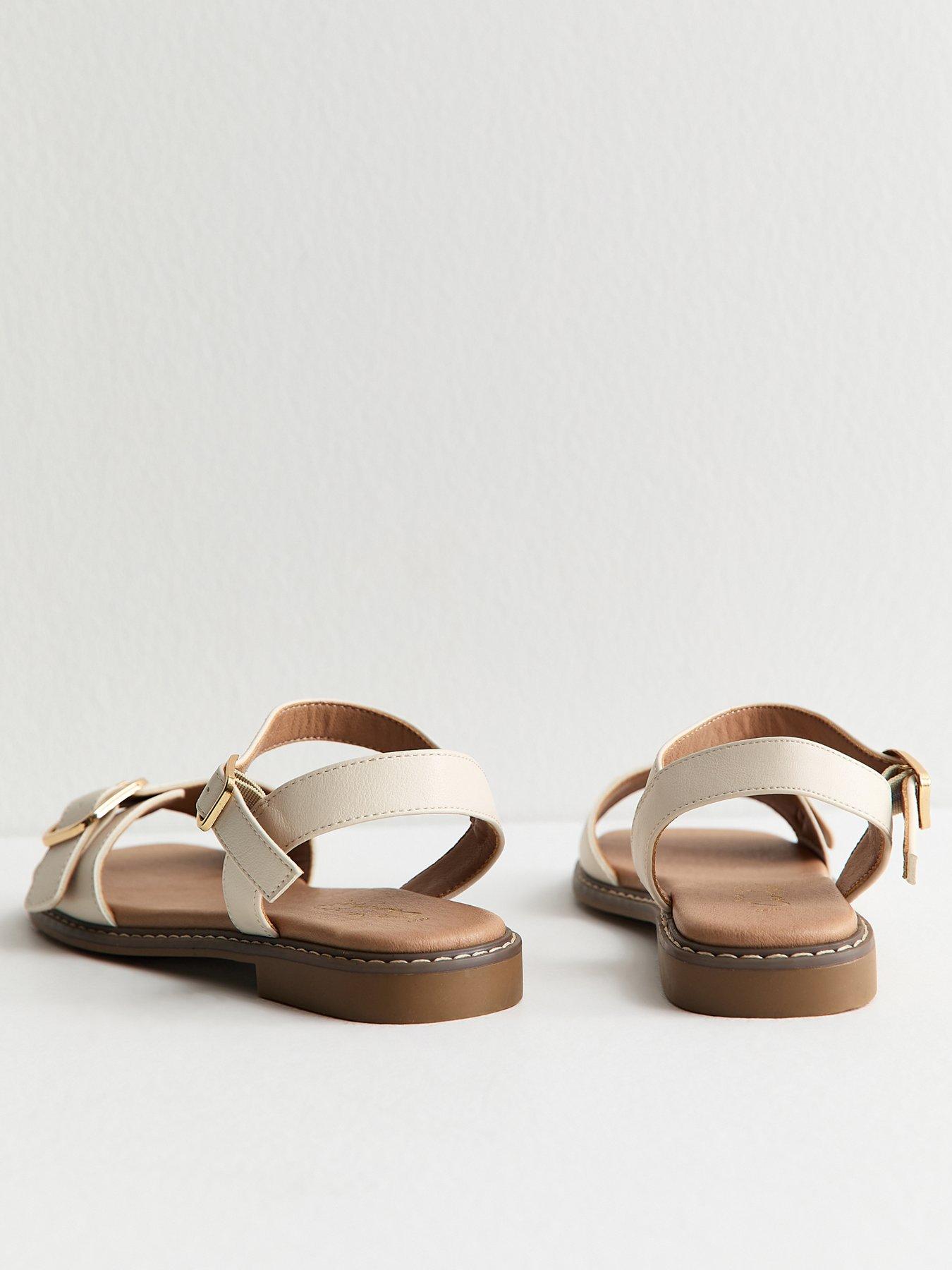 Image 3 of 5 of New Look Buckled Strap Faux Leather Sandals - White