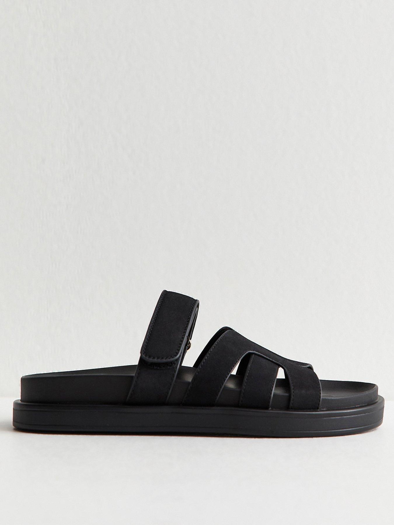 Image 2 of 5 of New Look Faux Suede Chunky Interwoven Strap Flat Sandals - Black