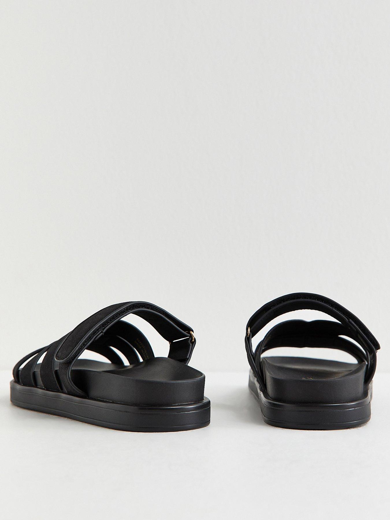 Image 3 of 5 of New Look Faux Suede Chunky Interwoven Strap Flat Sandals - Black