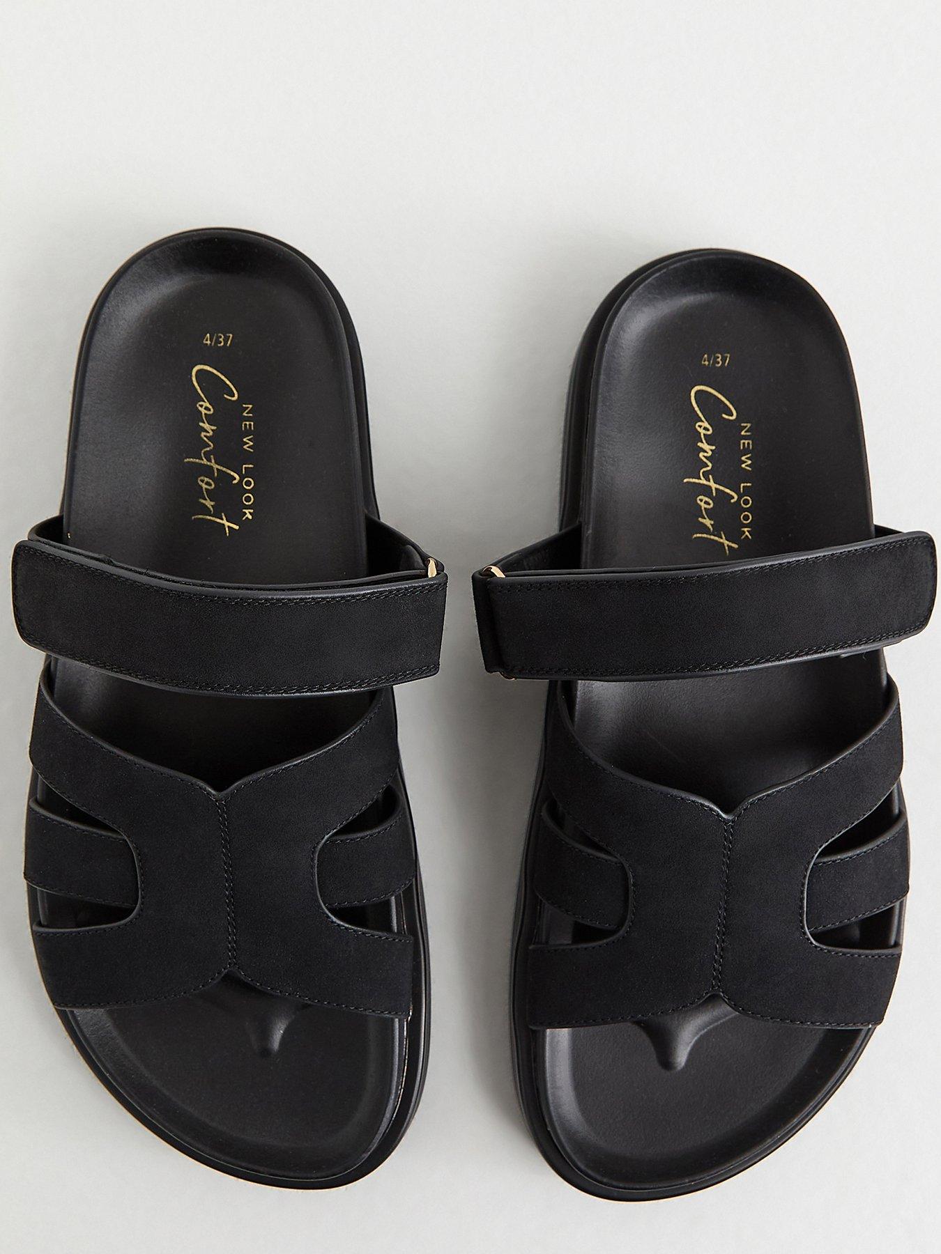 Image 4 of 5 of New Look Faux Suede Chunky Interwoven Strap Flat Sandals - Black