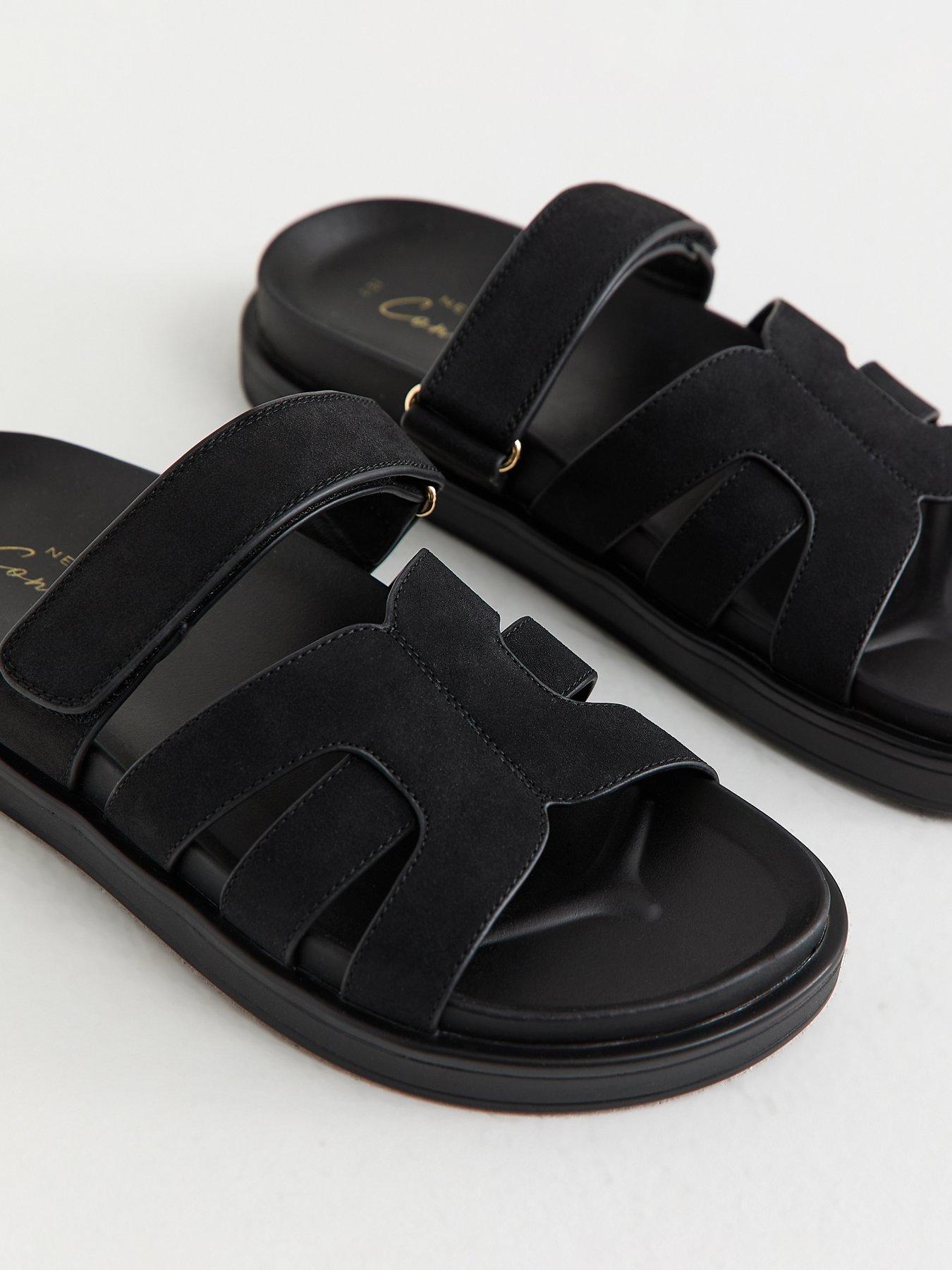 Image 5 of 5 of New Look Faux Suede Chunky Interwoven Strap Flat Sandals - Black