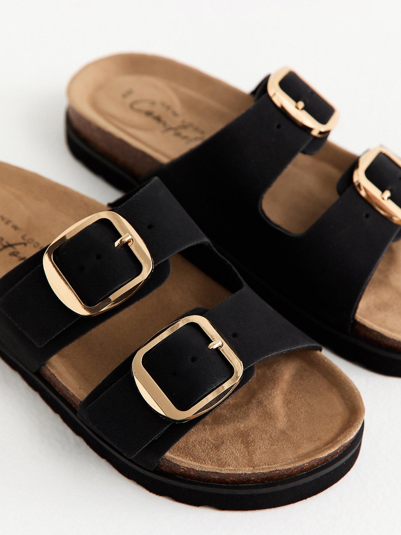 Image 5 of 5 of New Look Black Cork Sole Double Strap Mule Sandals