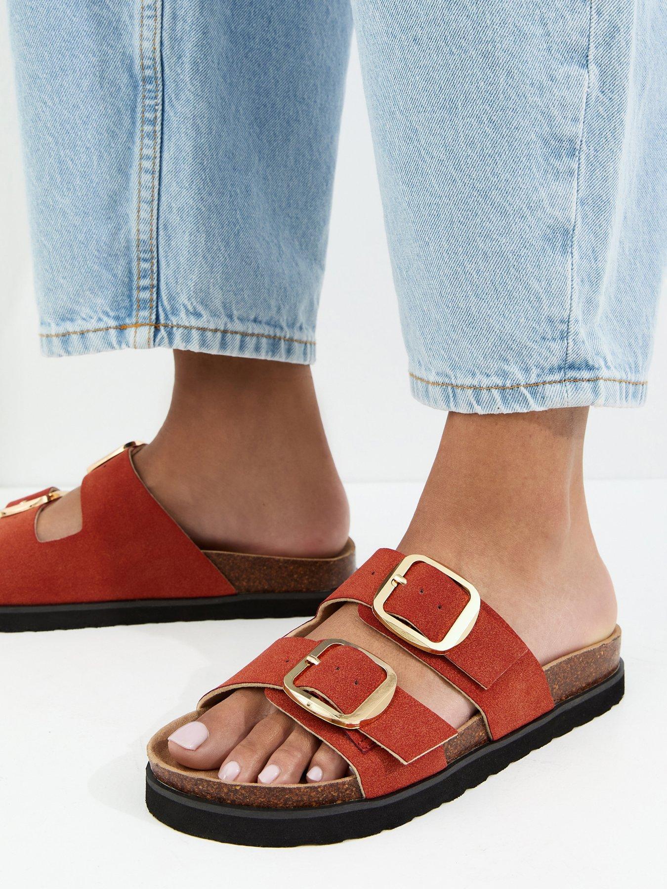 New Look Rust Cork Sole Double Strap Mule Sandals - Brown