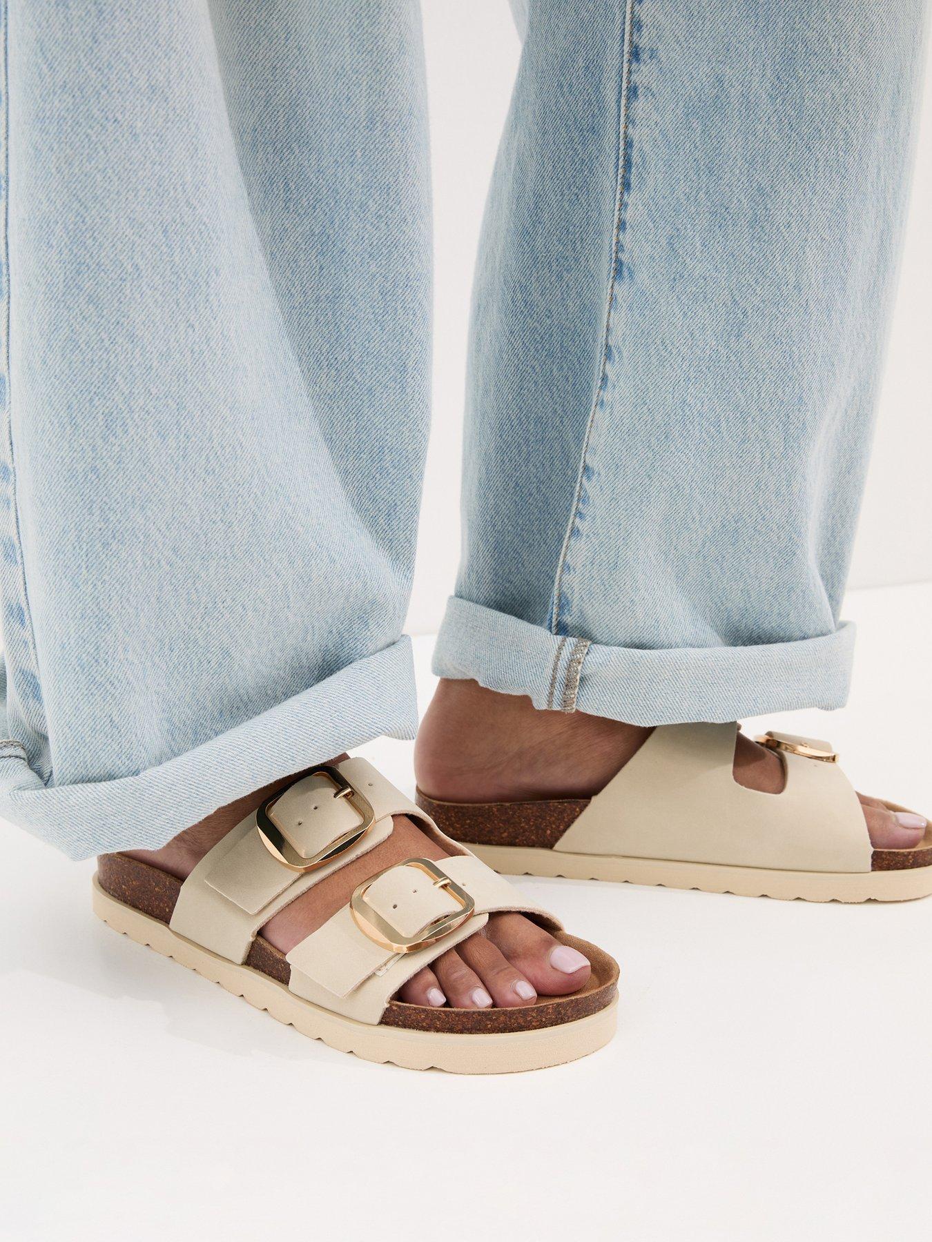 Image 2 of 6 of New Look Cork Sole Double Strap Mule Sandals - Off White