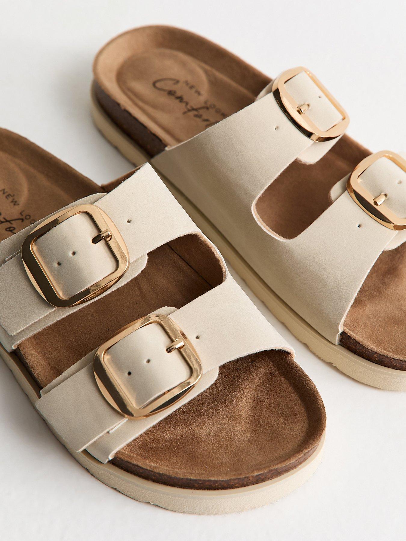 Image 5 of 6 of New Look Cork Sole Double Strap Mule Sandals - Off White