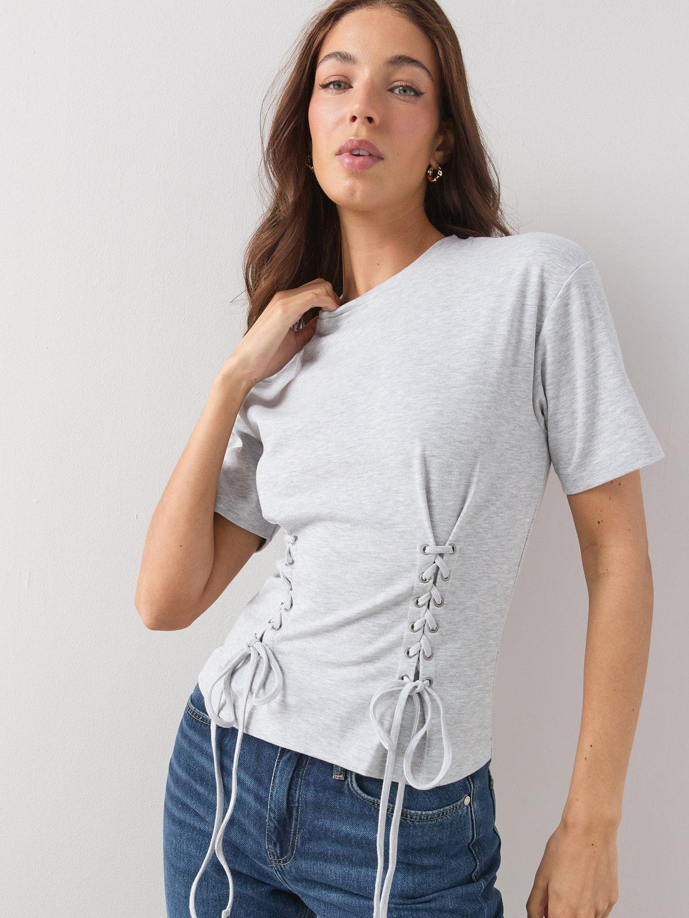 The Very Collection Lace Up Detail T-shirt - Grey