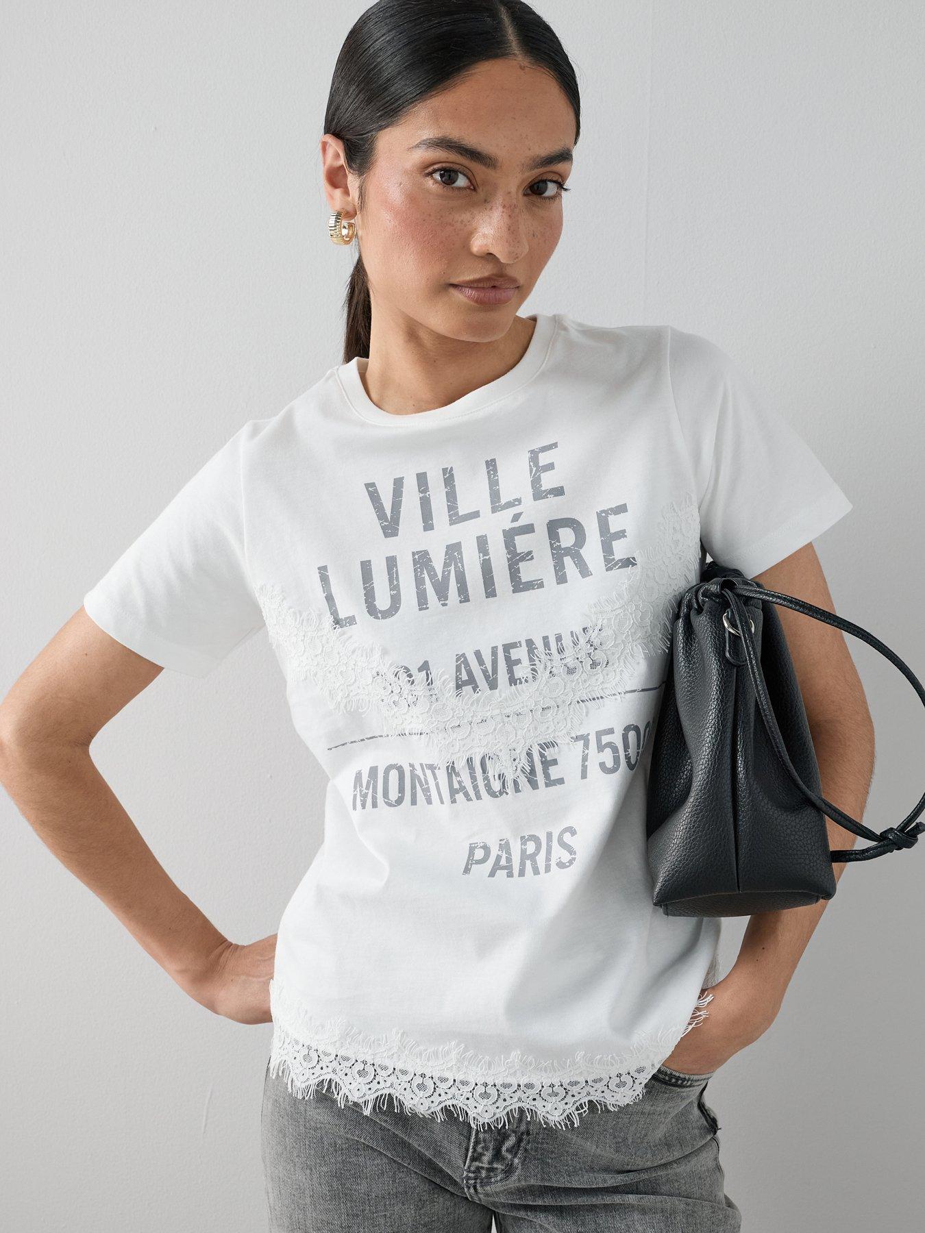 The Very Collection Lace Graphic T-Shirt - Cream