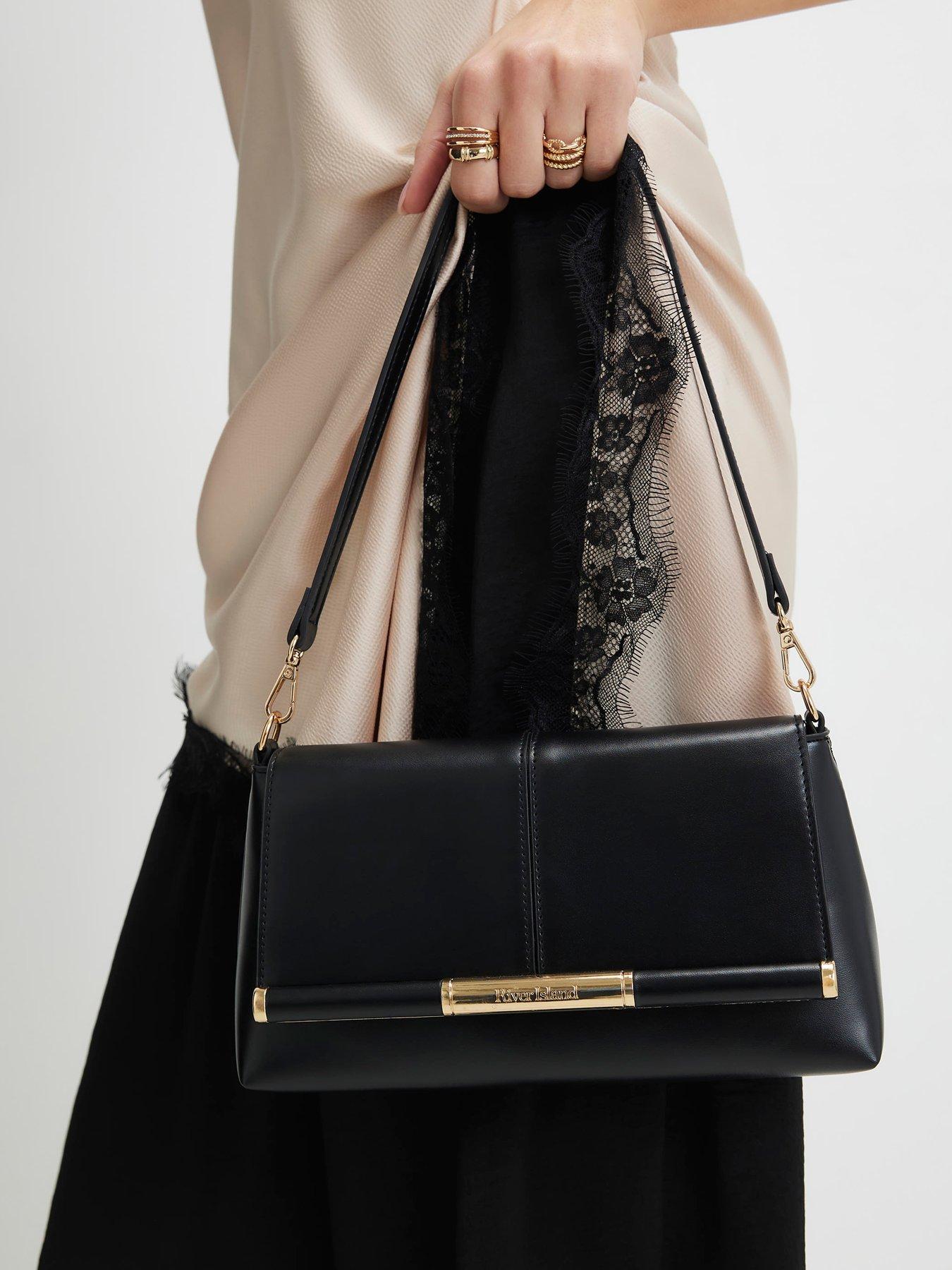 Image 1 of 6 of River Island Bar Front Clutch Bag - Black