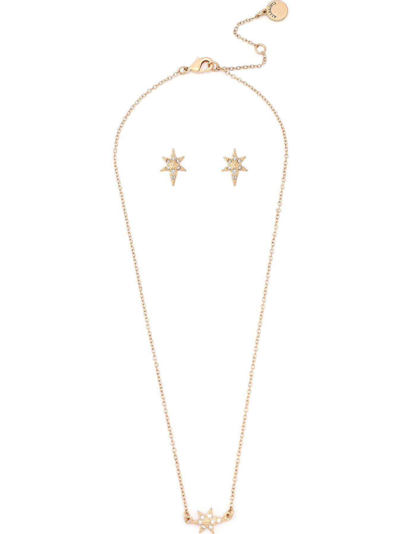 Image 3 of 4 of AllSaints Earrings &amp; Necklace Star Set - Gold