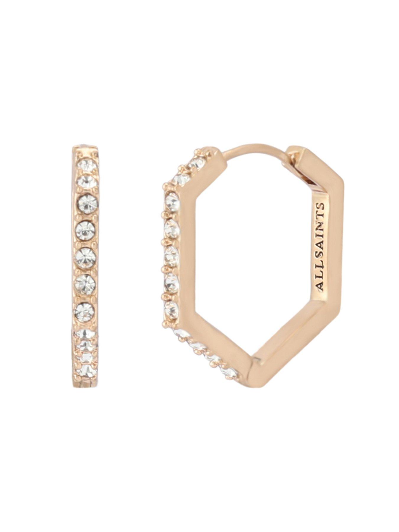 Image 2 of 4 of AllSaints Hex Huggie Earrings - Gold