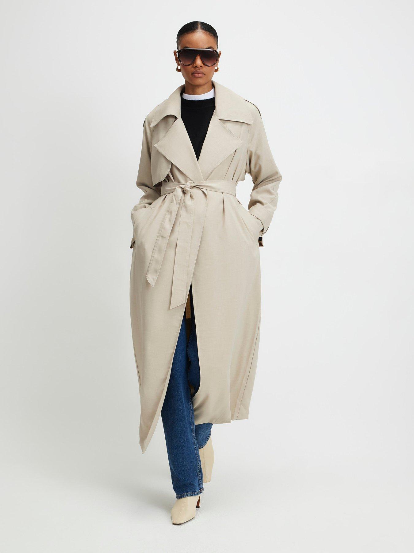 Image 1 of 4 of River Island Collared Long Sleeve Trench Coat- Cream
