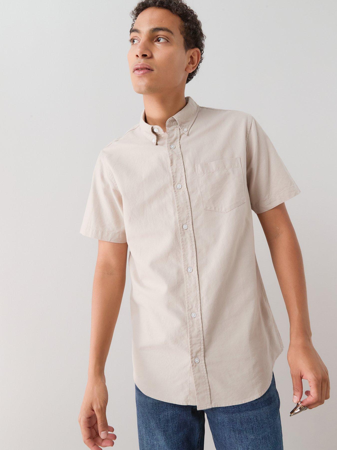 Image 1 of 7 of The Very Collection Short Sleeve Oxford Shirt - Stone
