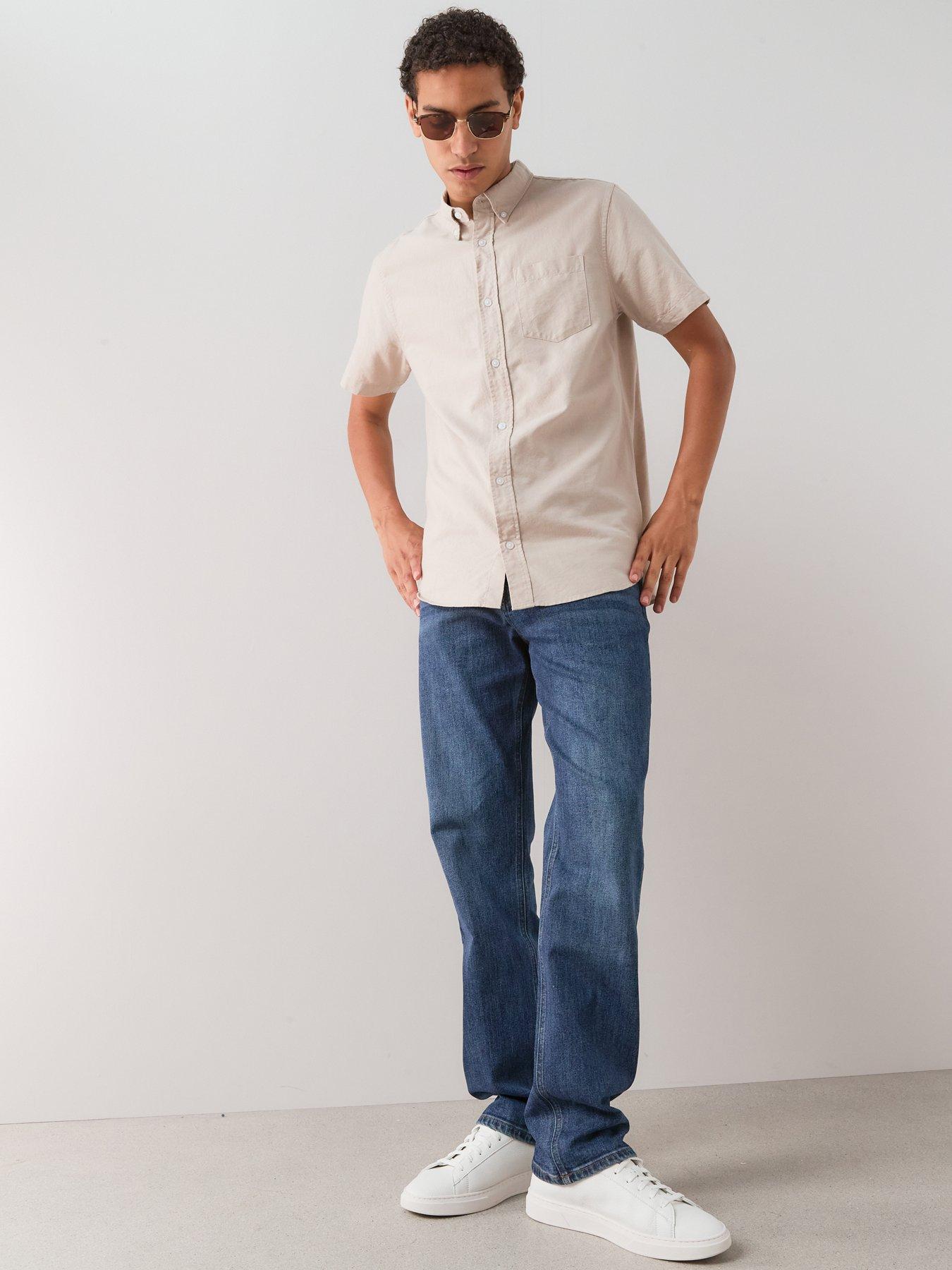 Image 3 of 7 of The Very Collection Short Sleeve Oxford Shirt - Stone