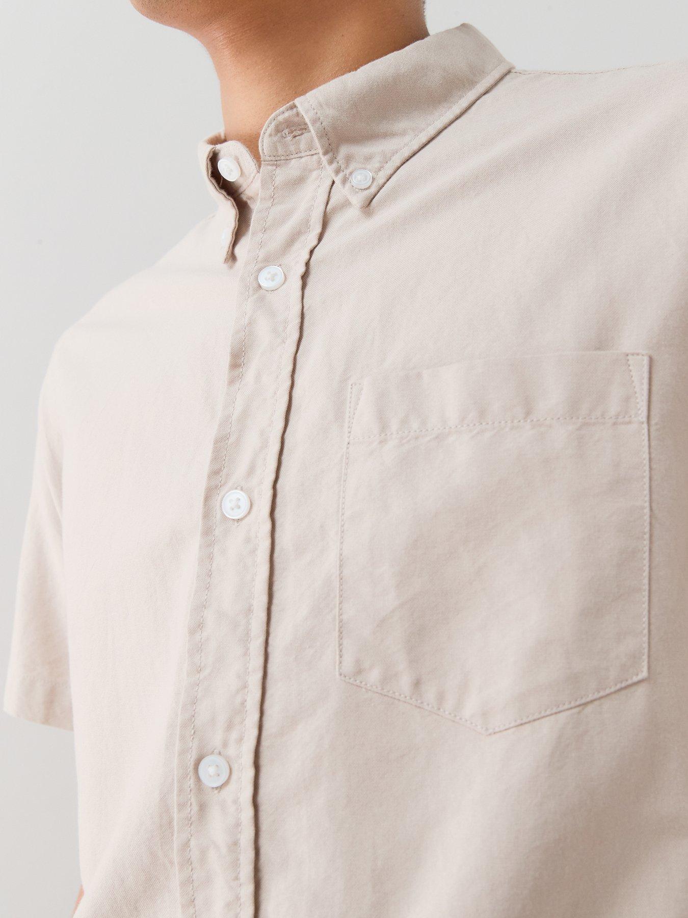 Image 4 of 7 of The Very Collection Short Sleeve Oxford Shirt - Stone