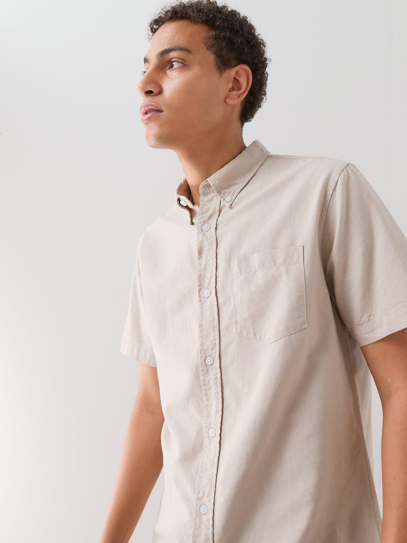 Image 5 of 7 of The Very Collection Short Sleeve Oxford Shirt - Stone