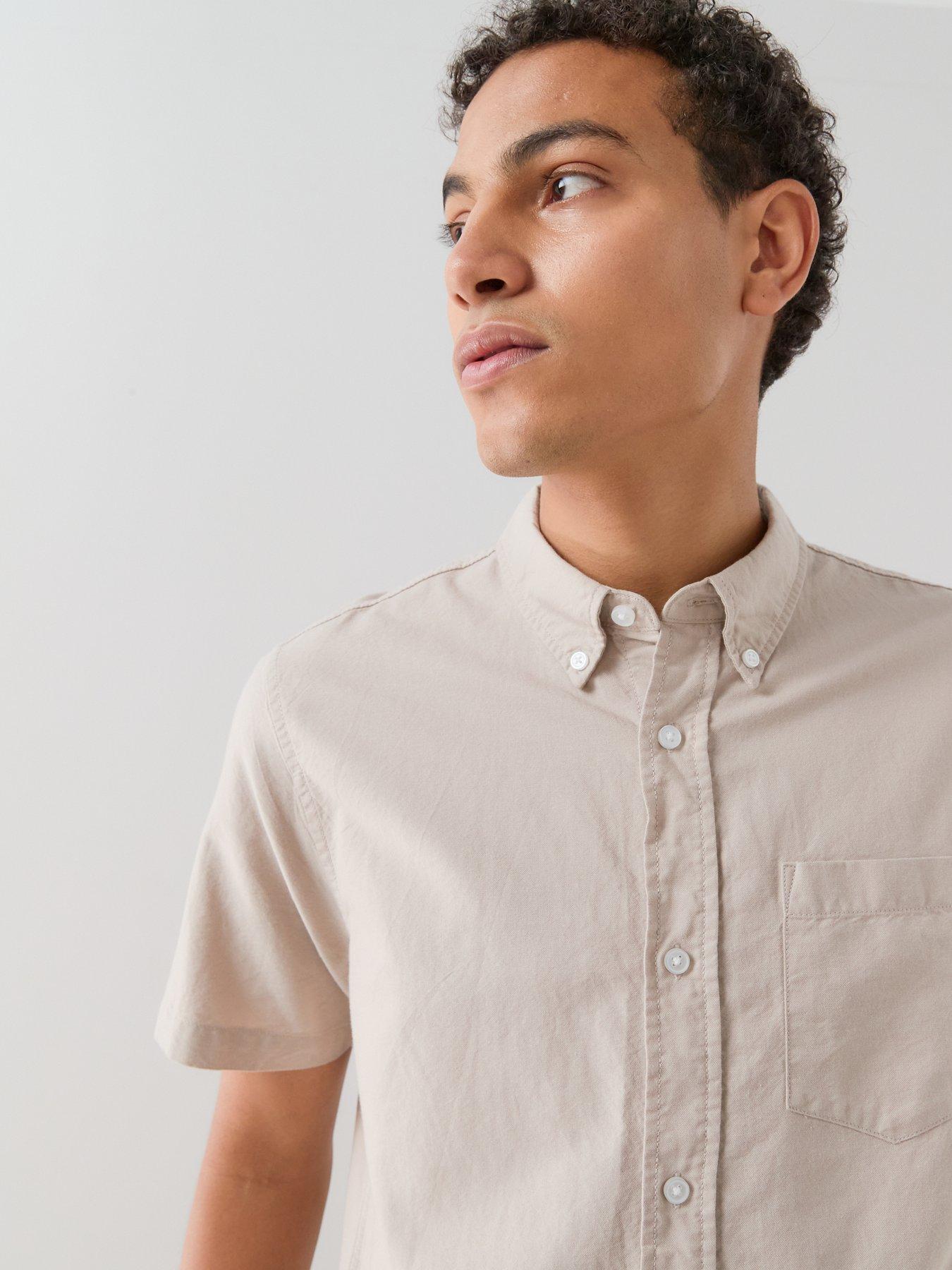 Image 6 of 7 of The Very Collection Short Sleeve Oxford Shirt - Stone