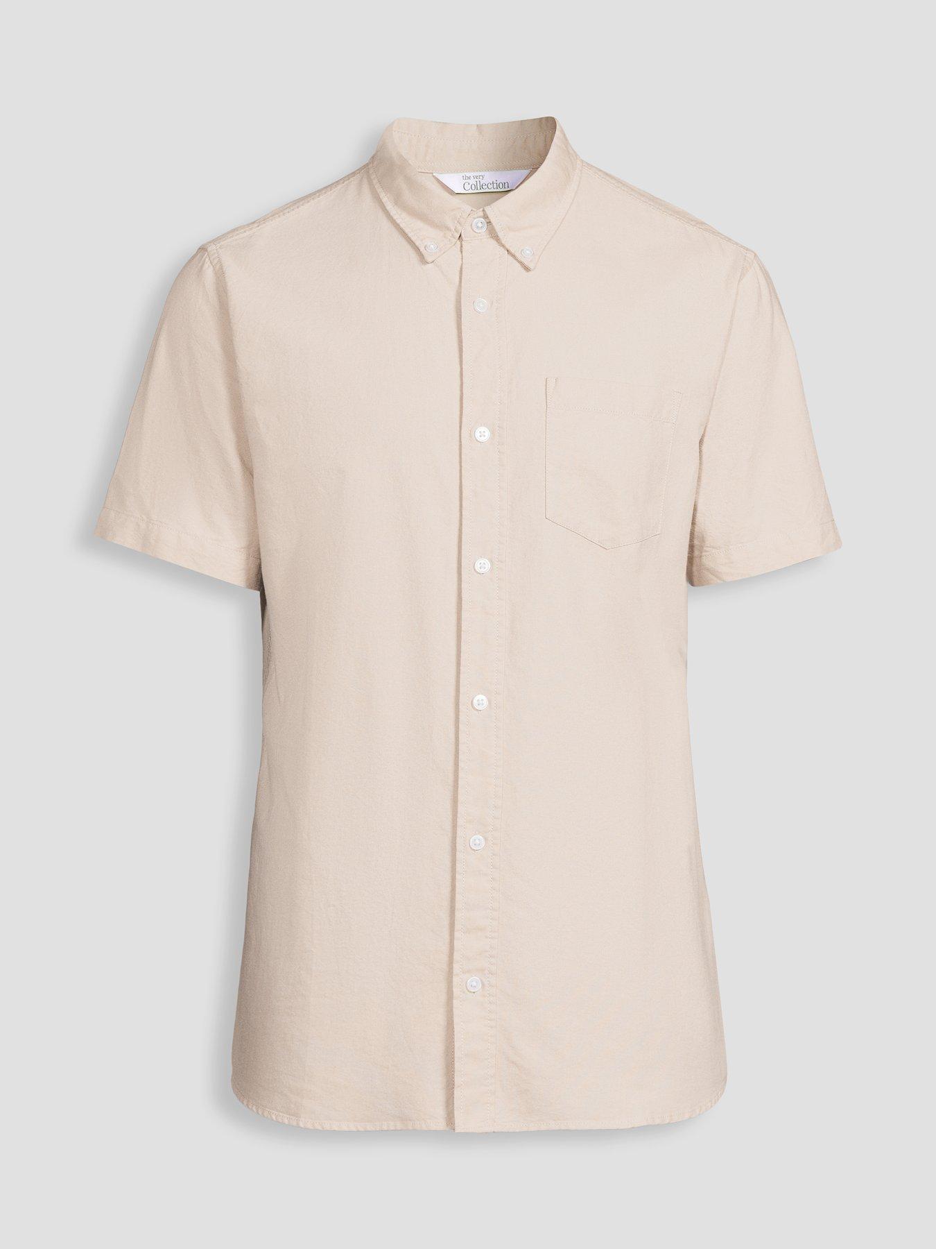 Image 7 of 7 of The Very Collection Short Sleeve Oxford Shirt - Stone
