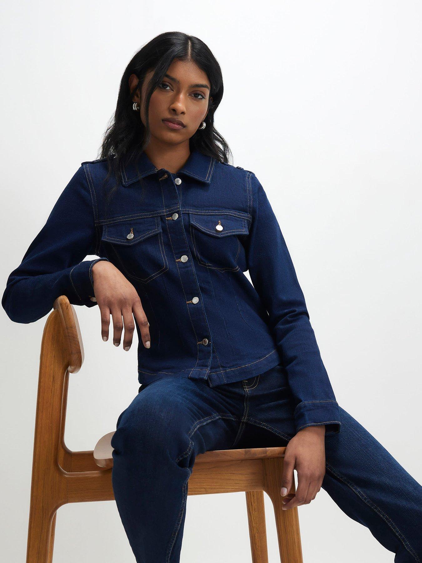 Image 1 of 4 of River Island Jane Long Sleeve Fitted Denim Jacket - Blue