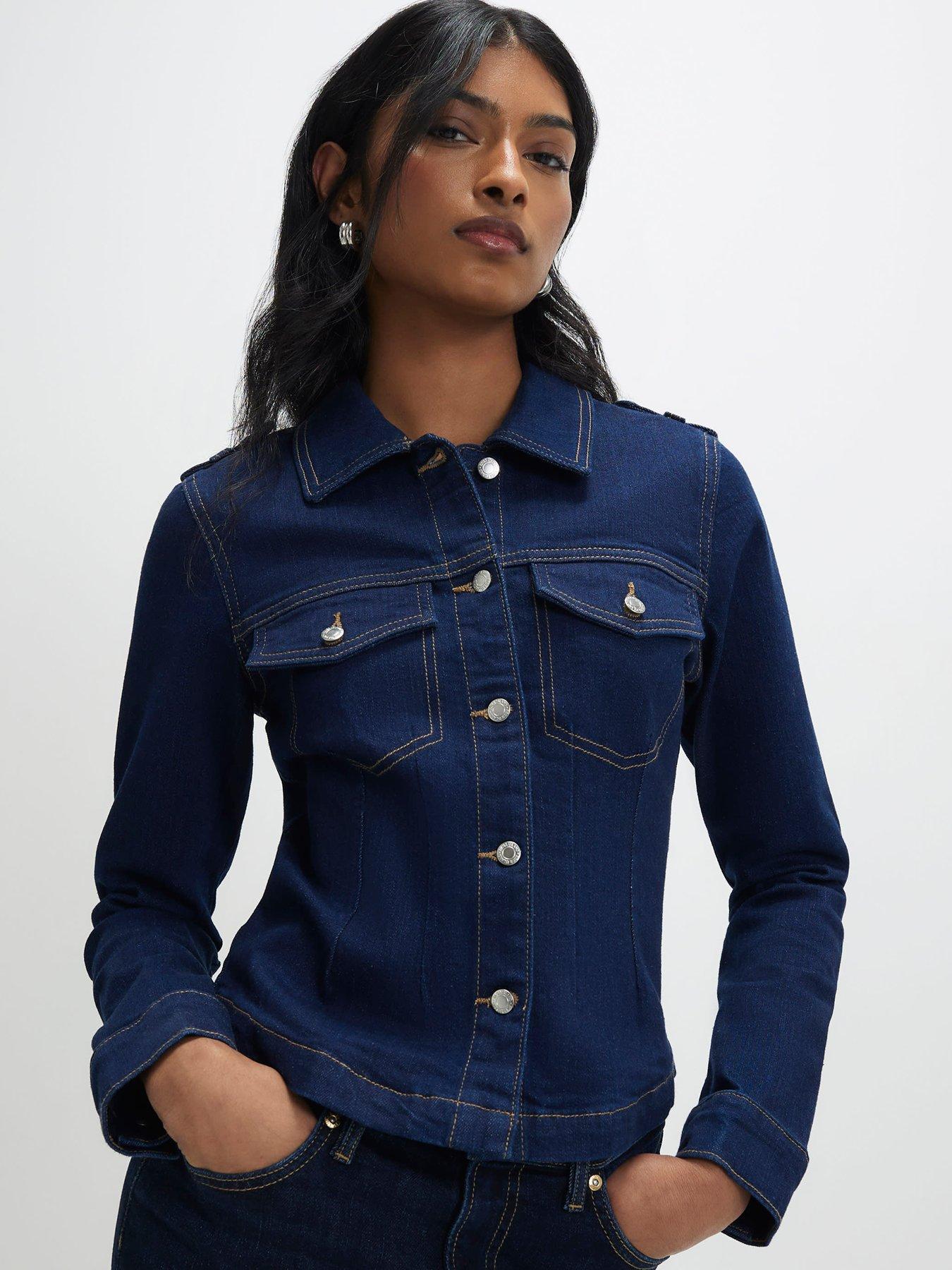 Image 4 of 4 of River Island Jane Long Sleeve Fitted Denim Jacket - Blue