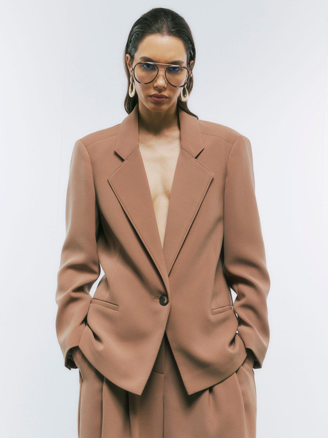 Image 1 of 4 of River Island Long Sleeve Oversized Blazer - Brown