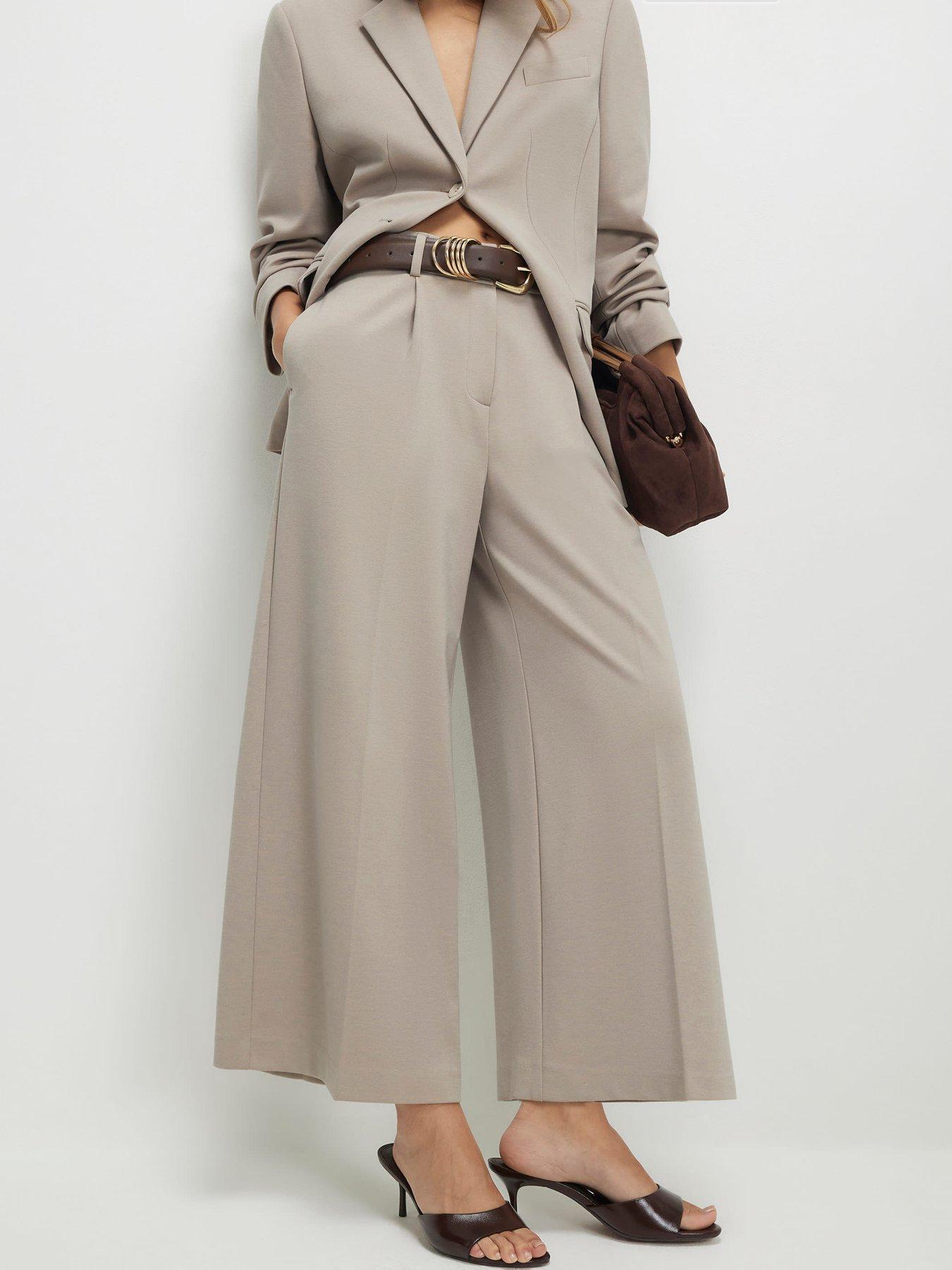 Image 1 of 4 of River Island Premium Co-ord Cropped Wide Leg Trousers - Cream