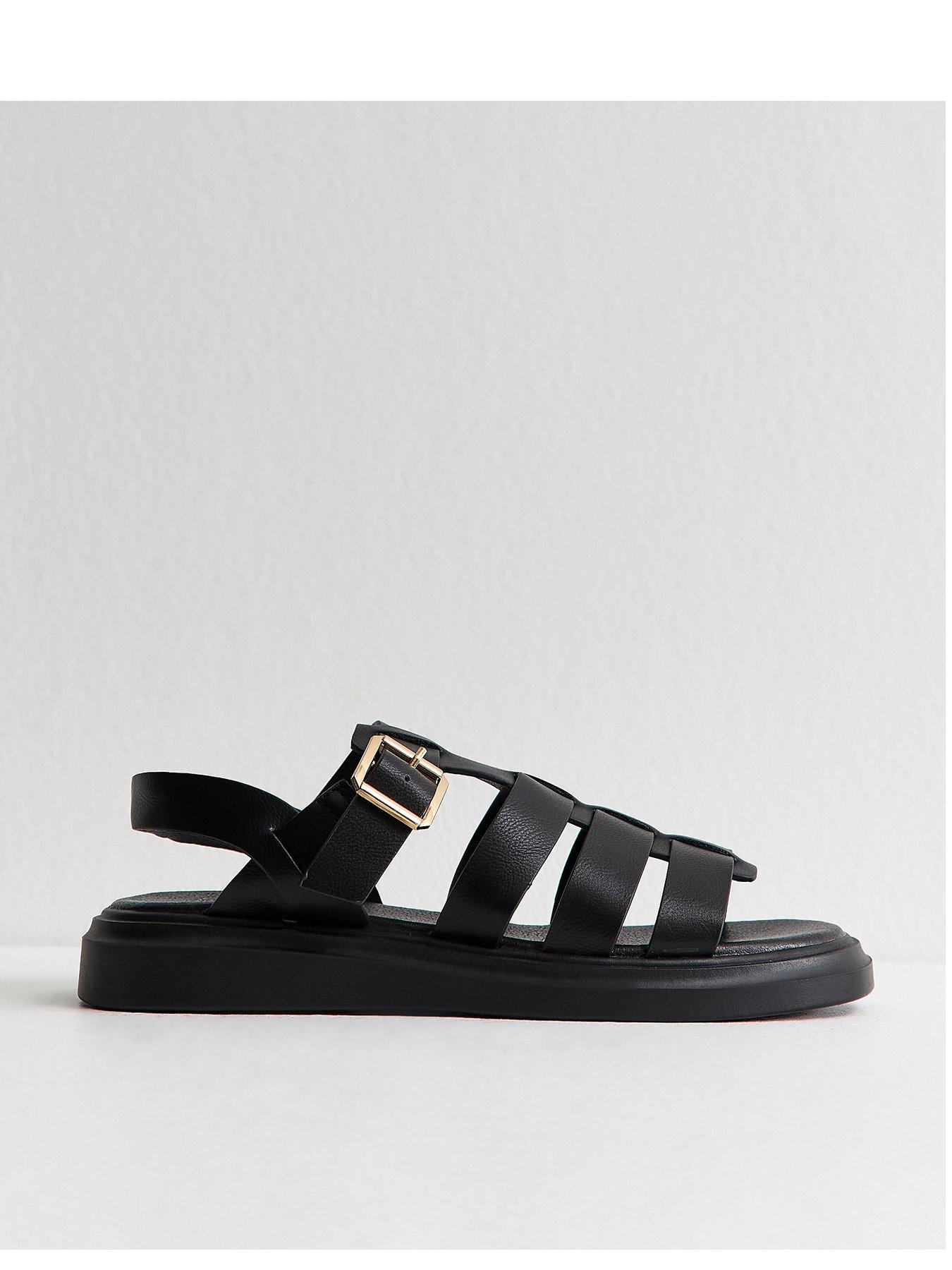 New Look Wide Fit Black Faux Leather Chunky Gladiator Sandals