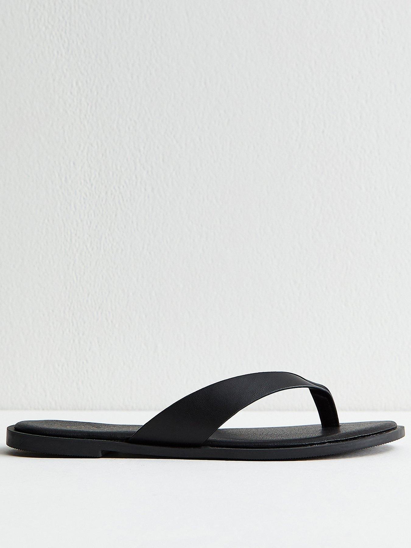 Image 2 of 5 of New Look Black Faux Leather Toe Post Sandals