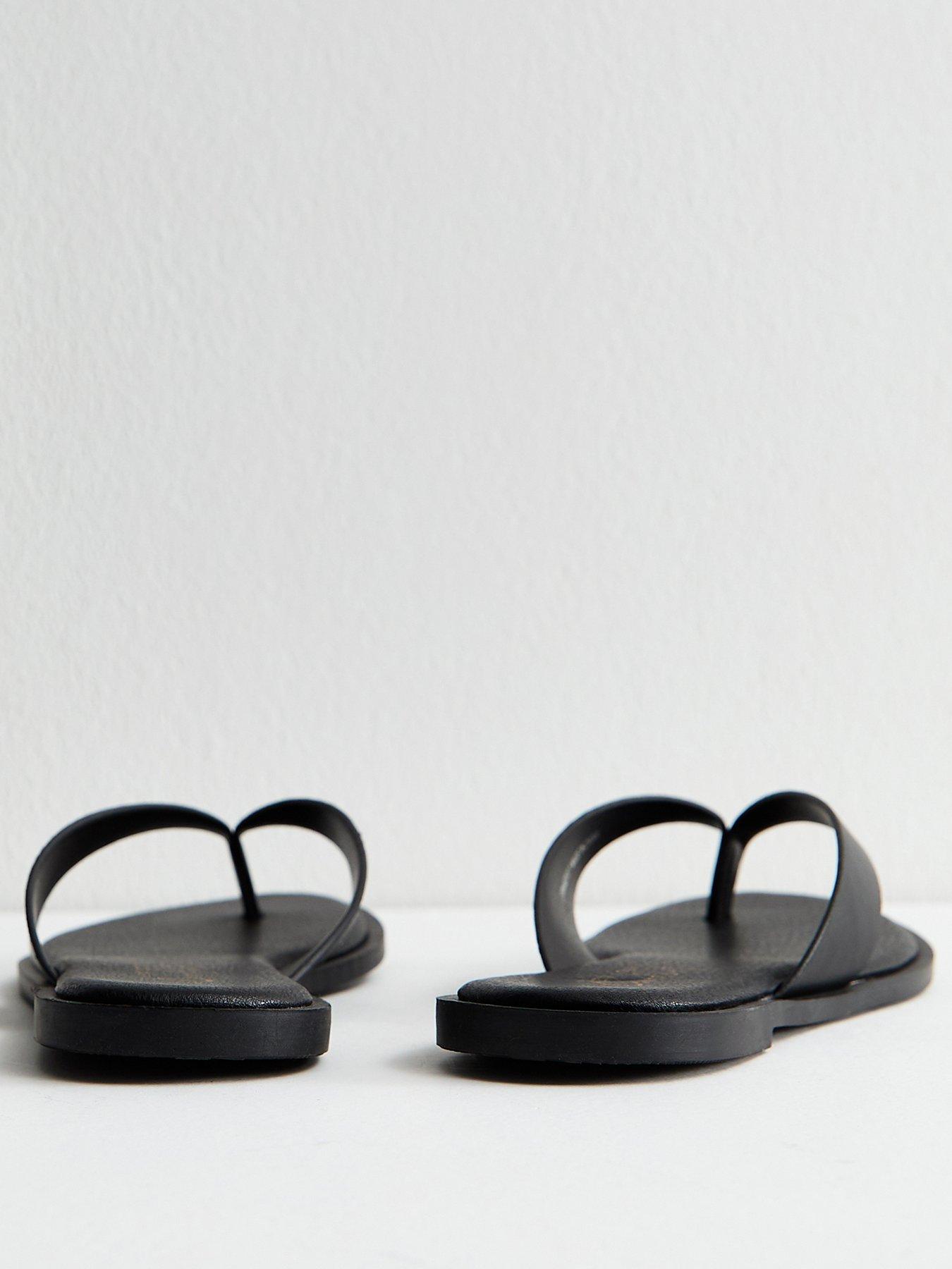 Image 3 of 5 of New Look Black Faux Leather Toe Post Sandals