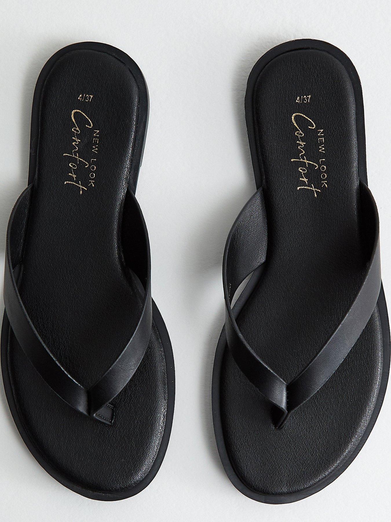 Image 4 of 5 of New Look Black Faux Leather Toe Post Sandals