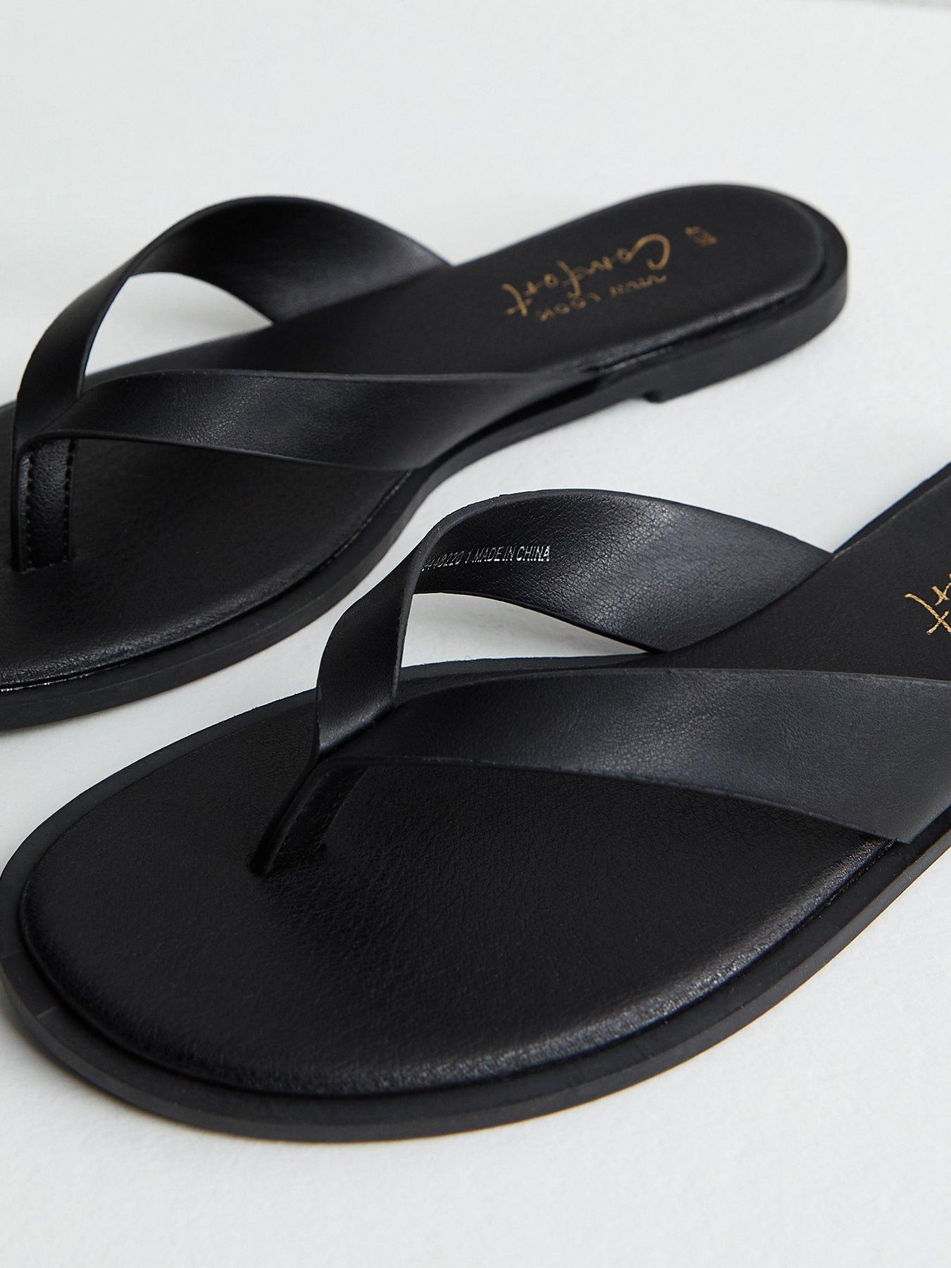 Image 5 of 5 of New Look Black Faux Leather Toe Post Sandals
