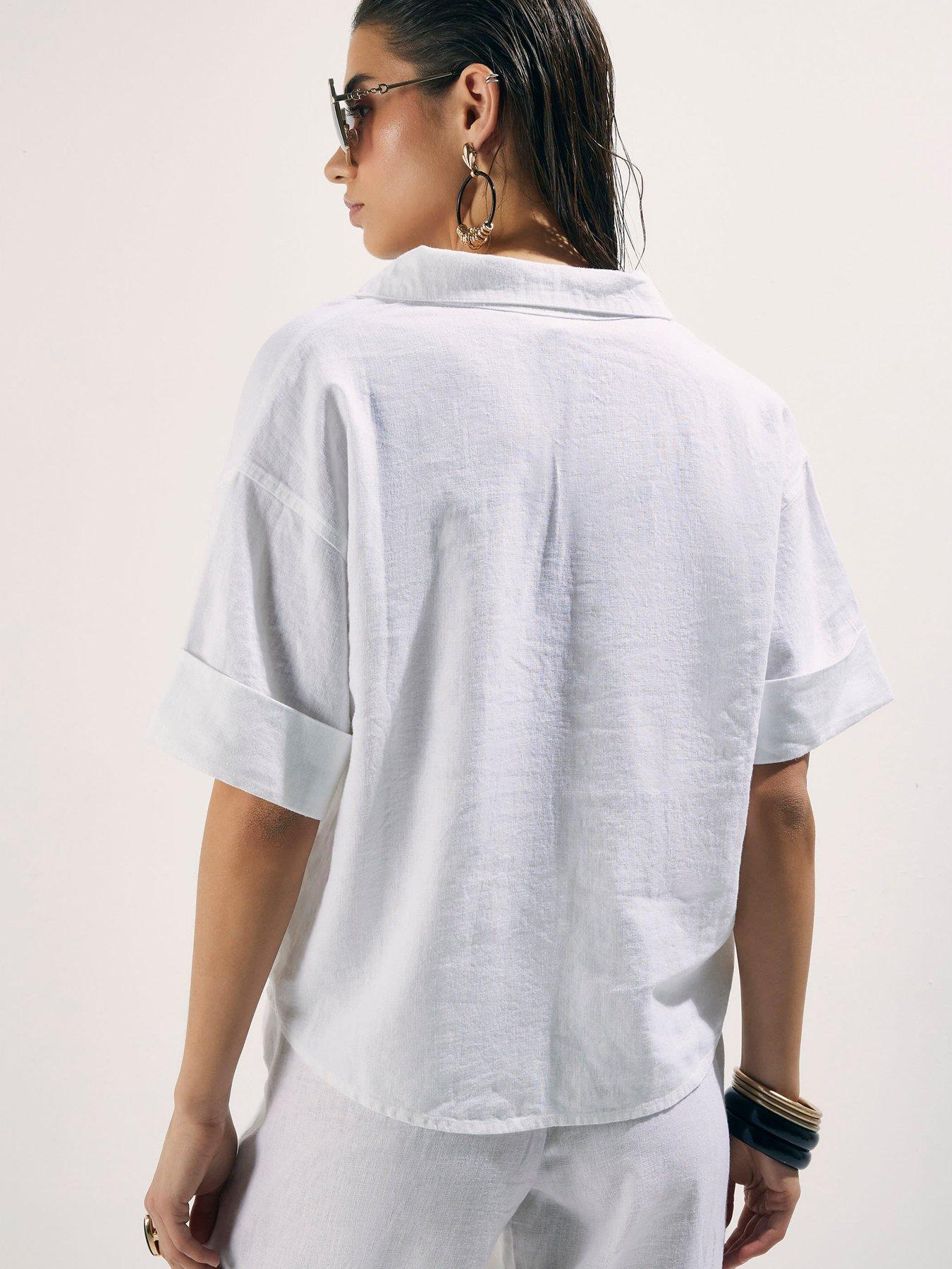 Image 2 of 4 of River Island Epp Linen Short Sleeve Shirt - White
