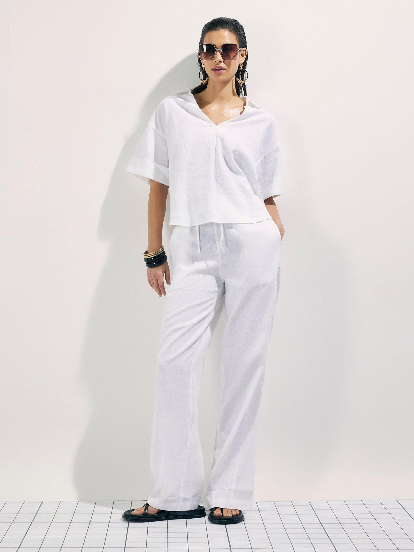 Image 3 of 4 of River Island Epp Linen Short Sleeve Shirt - White