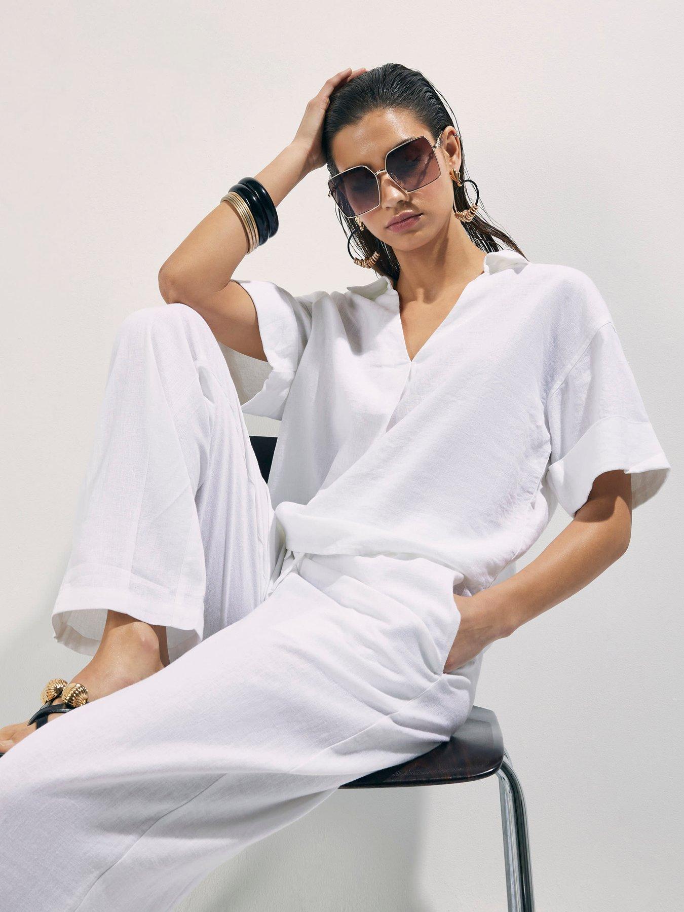 Image 4 of 4 of River Island Epp Linen Short Sleeve Shirt - White