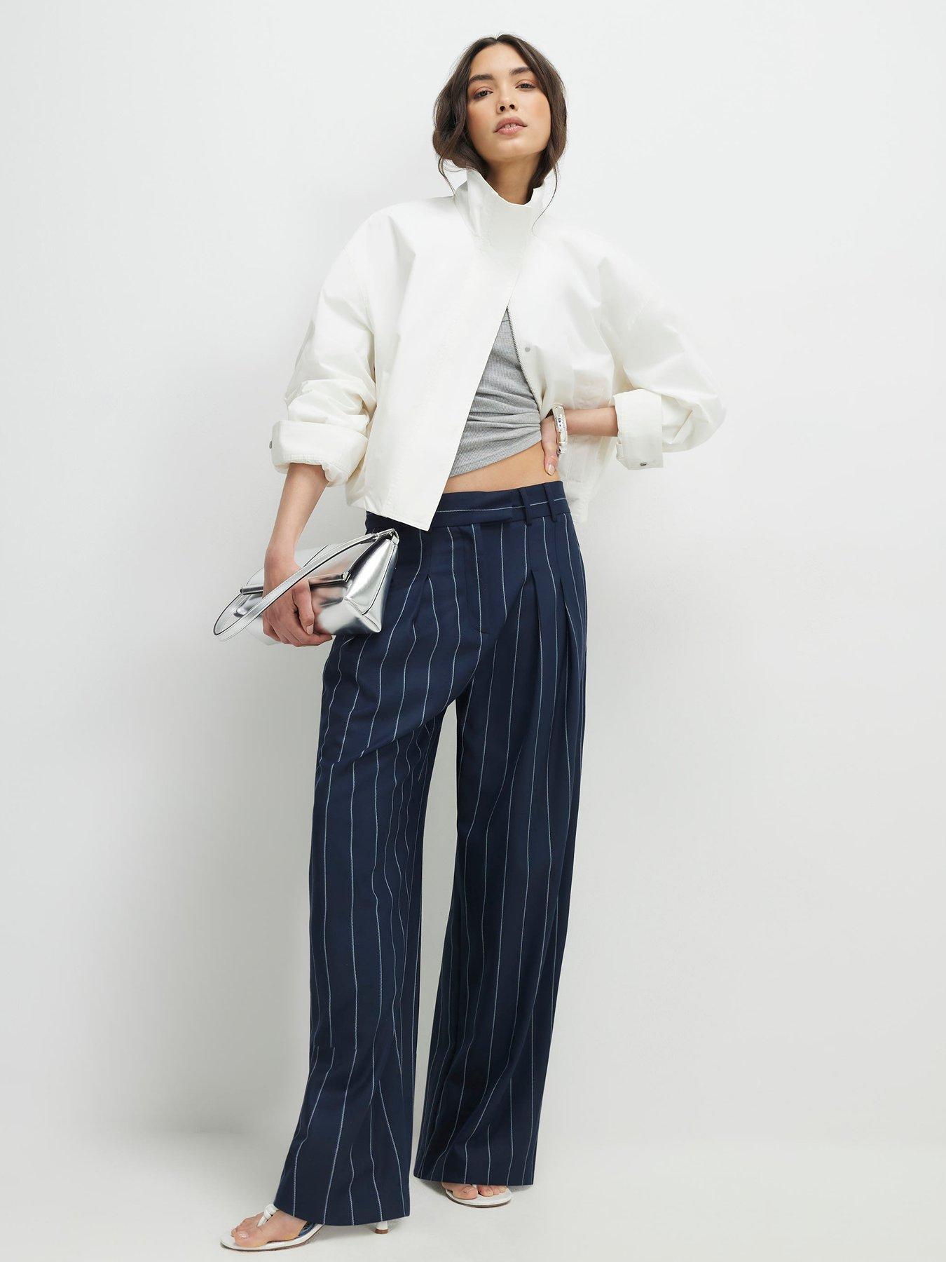 River Island Pinstripe Wide Leg Trouser - Blue