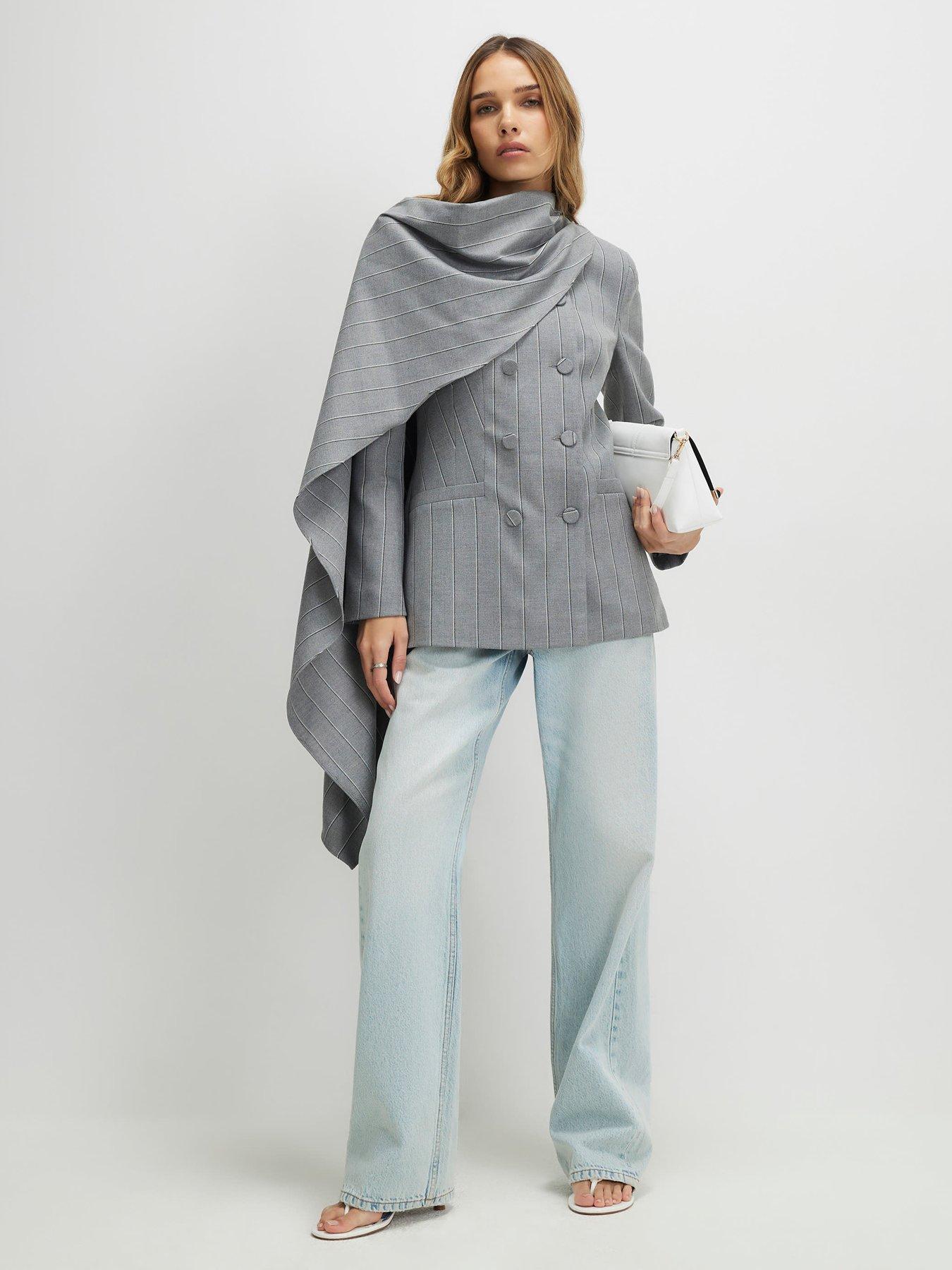 River Island Long Sleeve Stripe Db Cape Blazer - Grey