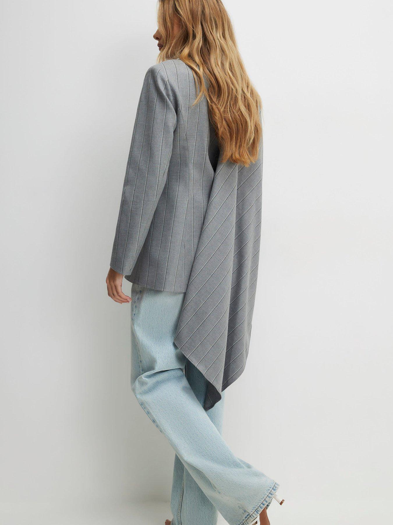 Image 2 of 4 of River Island Long Sleeve Stripe Db Cape Blazer - Grey