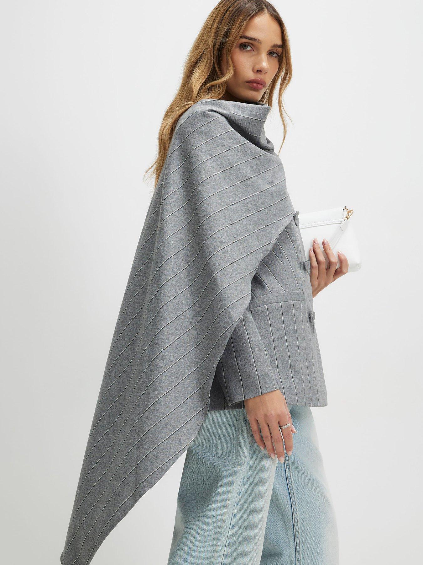 Image 3 of 4 of River Island Long Sleeve Stripe Db Cape Blazer - Grey